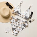 Women's Kawaii Cat Face Padded Recycled Bikini - Quick Drying Fabric With UPF 50+