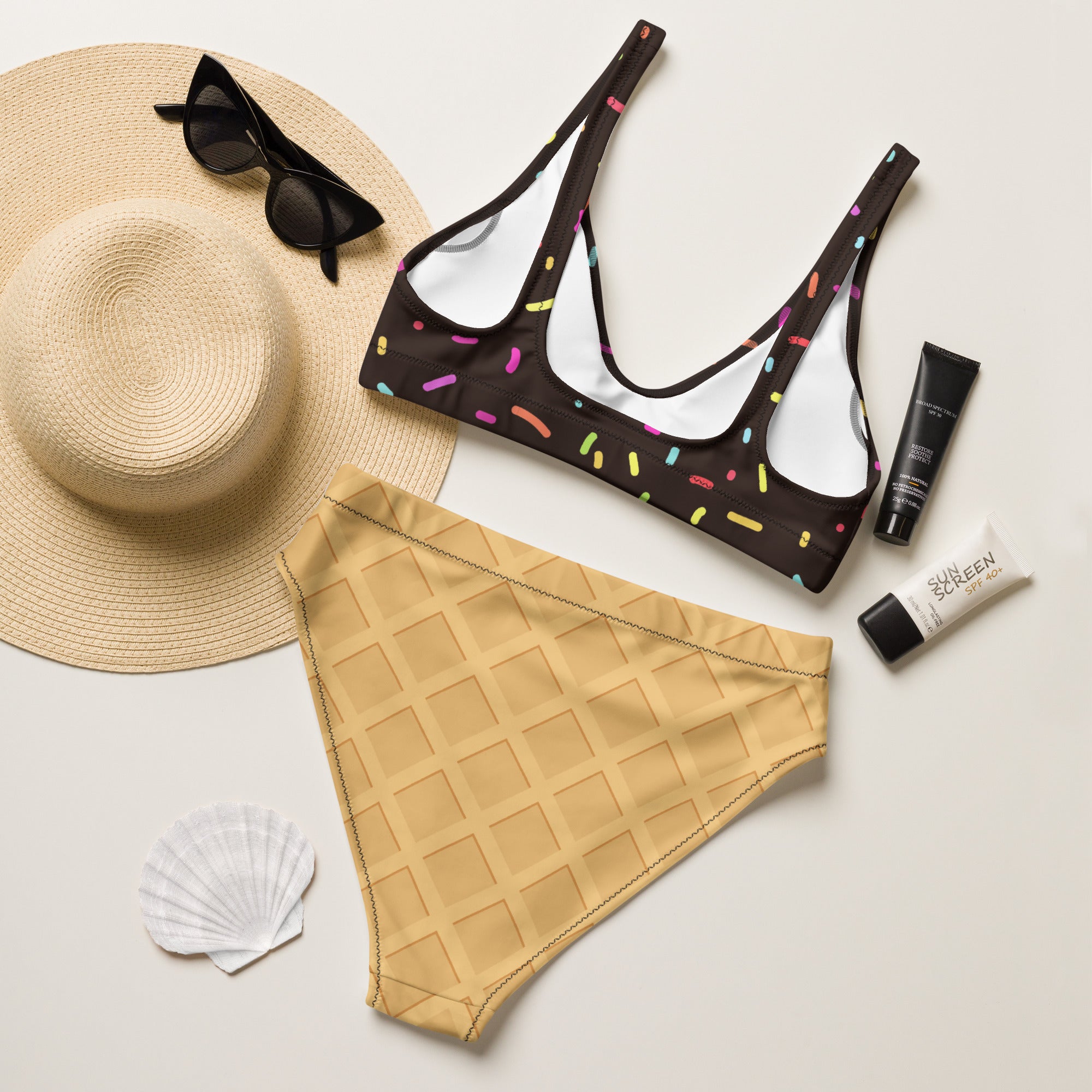 Women's Chocolate Ice Cream Cone Padded Recycled Bikini - Quick Drying Fabric With UPF 50+