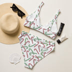 Women's Red & Green Candy Cane Christmas Recycled Bikini - Quick Drying Fabric With UPF 50+