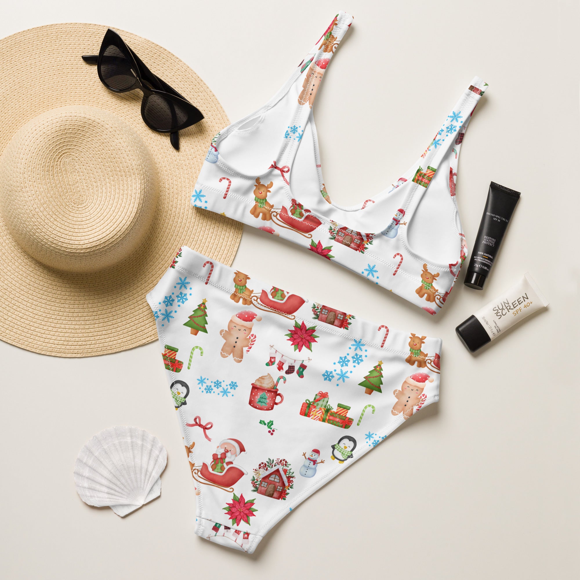 Women's Christmas Recycled Bikini - Quick Drying Fabric With UPF 50+