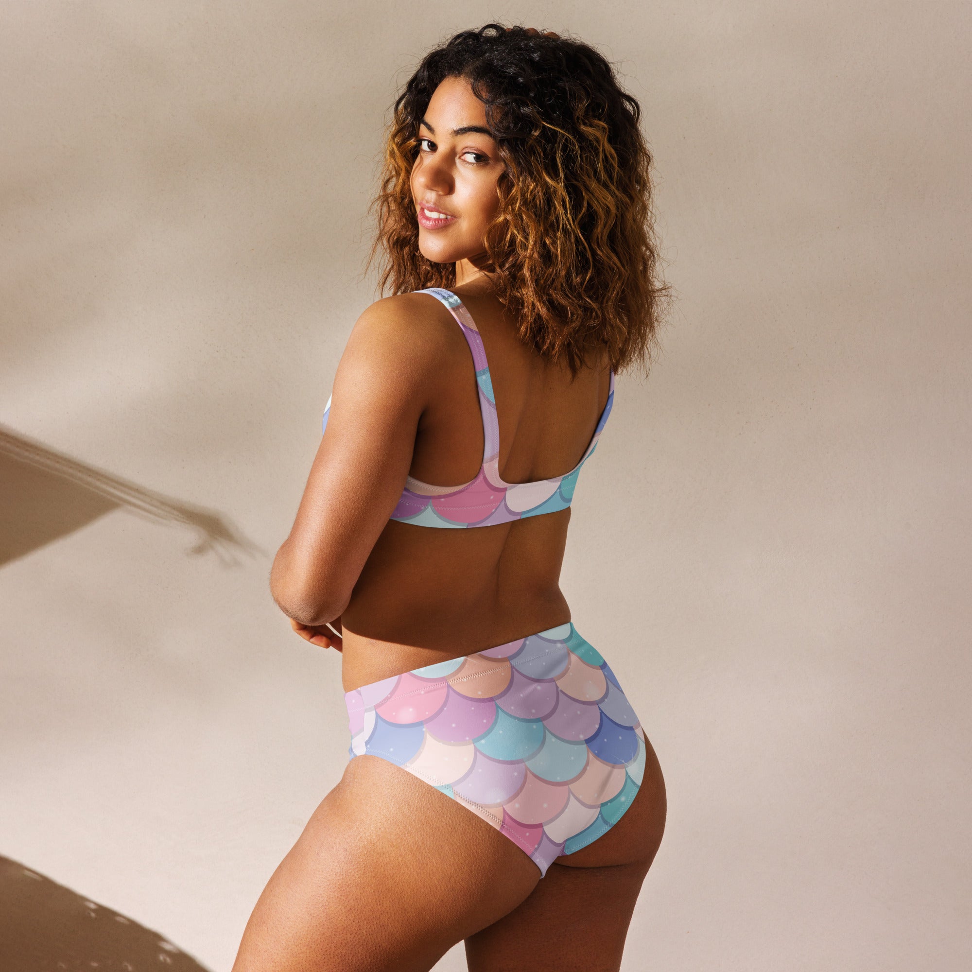 Women's Rainbow Mermaid Recycled Bikini - Removable Padding, Buttery Soft Quick-Drying UPF 50+ Fabric