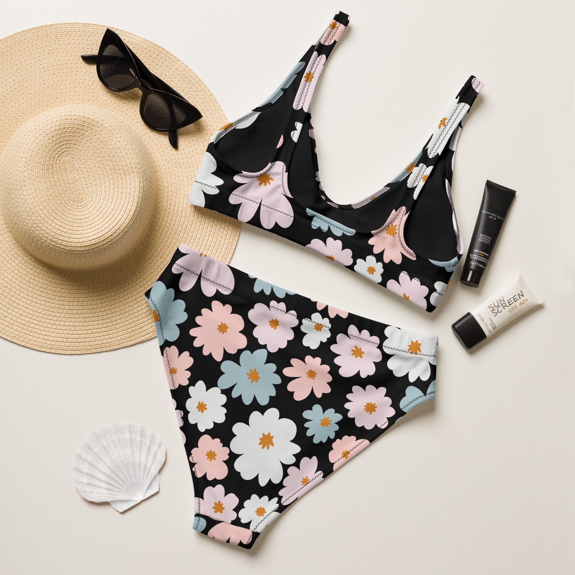 Women's Retro Floral Recycled Bikini - Removable Padding, Buttery Soft Quick-Drying UPF 50+ Fabric