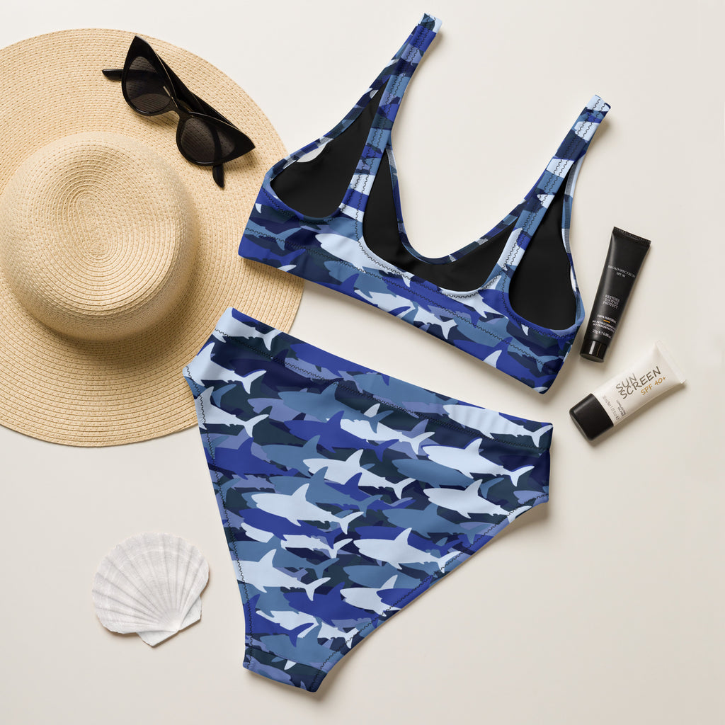 Women's Blue Shark Camouflage Recycled Bikini - Removable Padding, Buttery Soft Quick-Drying UPF 50+ Fabric