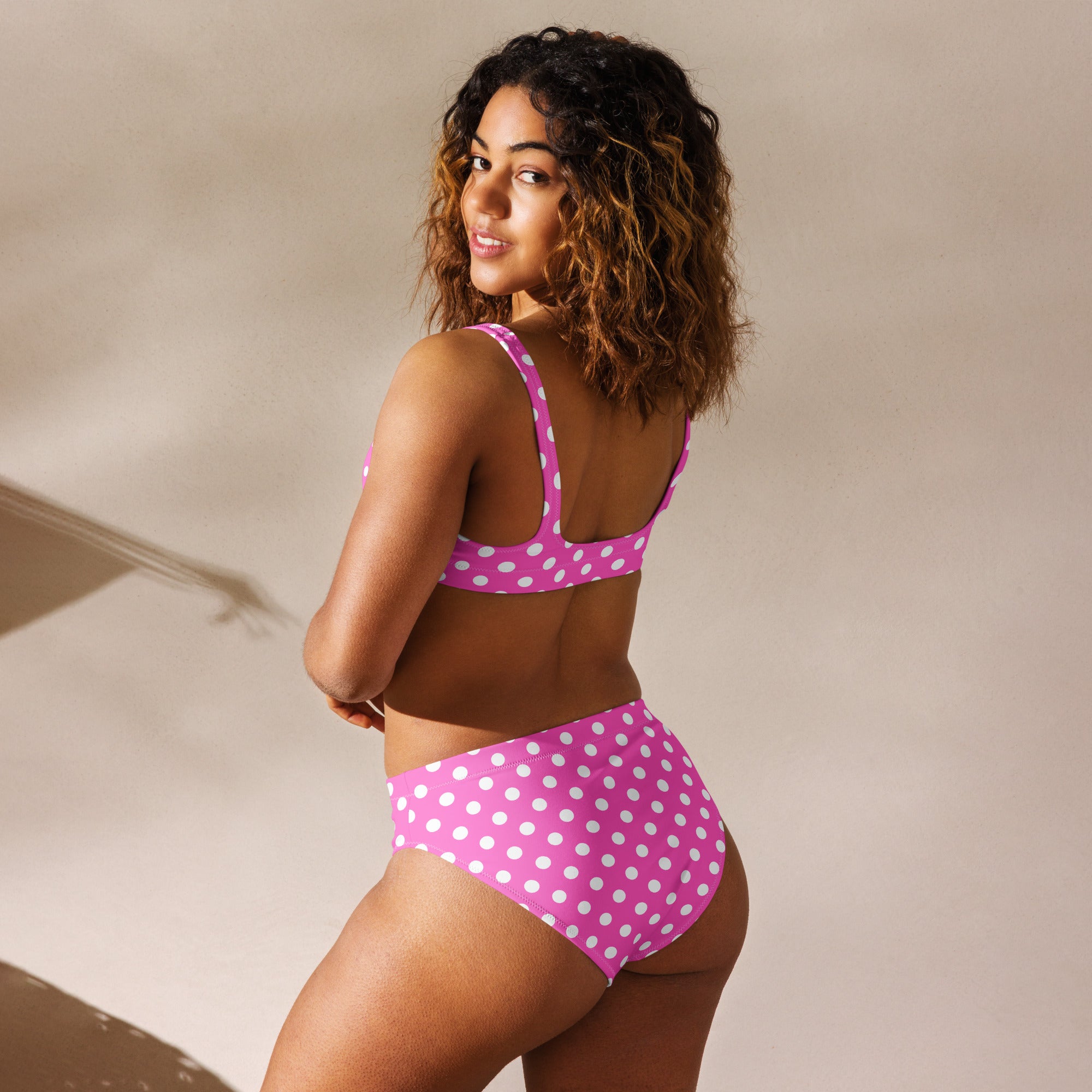 Women's Pink Polka Dot Recycled Bikini - Removable Padding, Buttery Soft Quick-Drying UPF 50+ Fabric