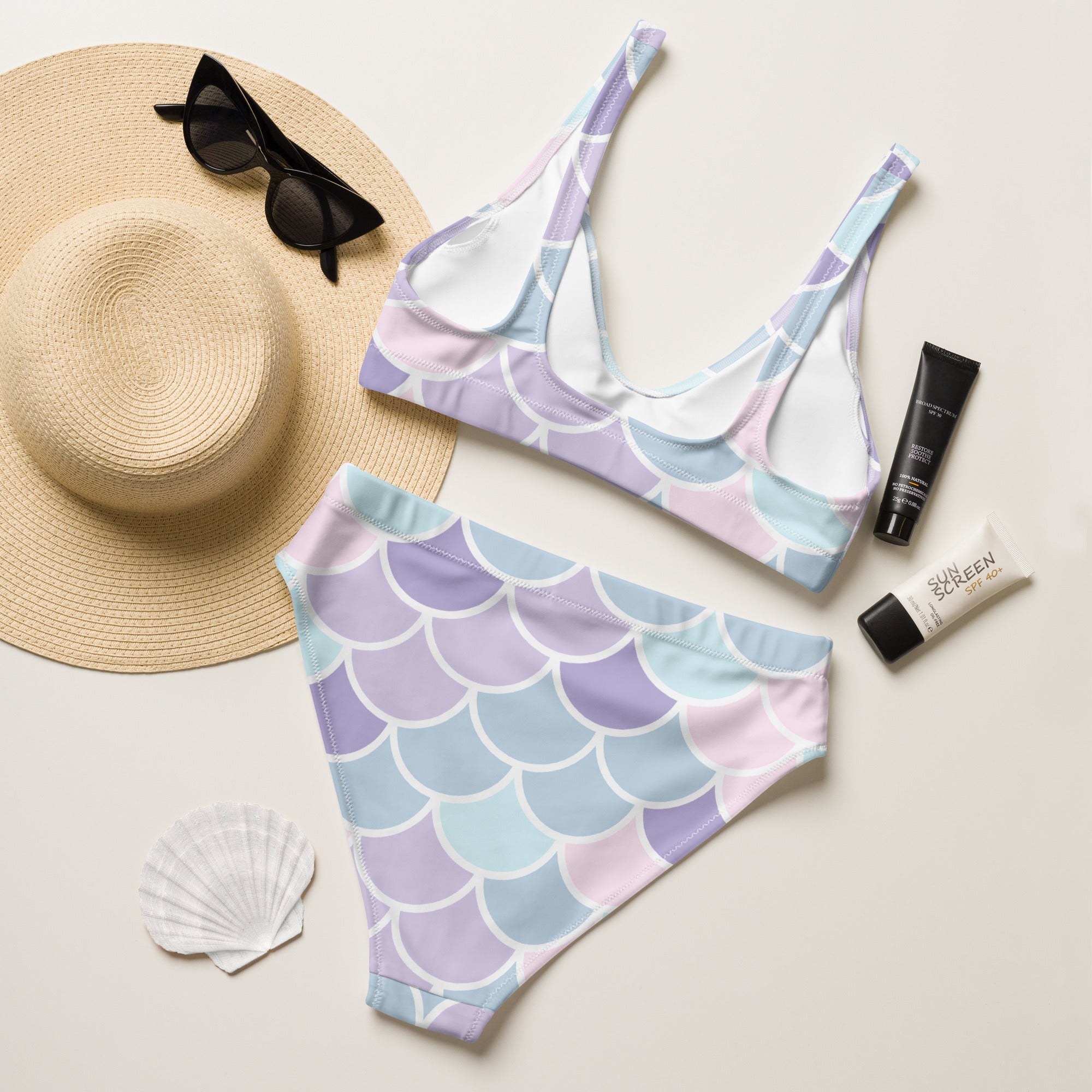 Women's Purple Mermaid Recycled Bikini - Removable Padding, Buttery Soft Quick-Drying UPF 50+ Fabric