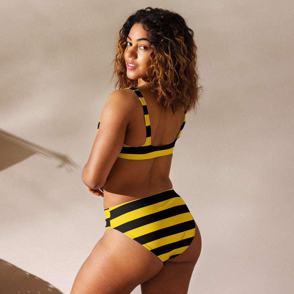 Women's Bee Stripe Recycled Bikini - Removable Padding, Buttery Soft Quick-Drying UPF 50+ Fabric