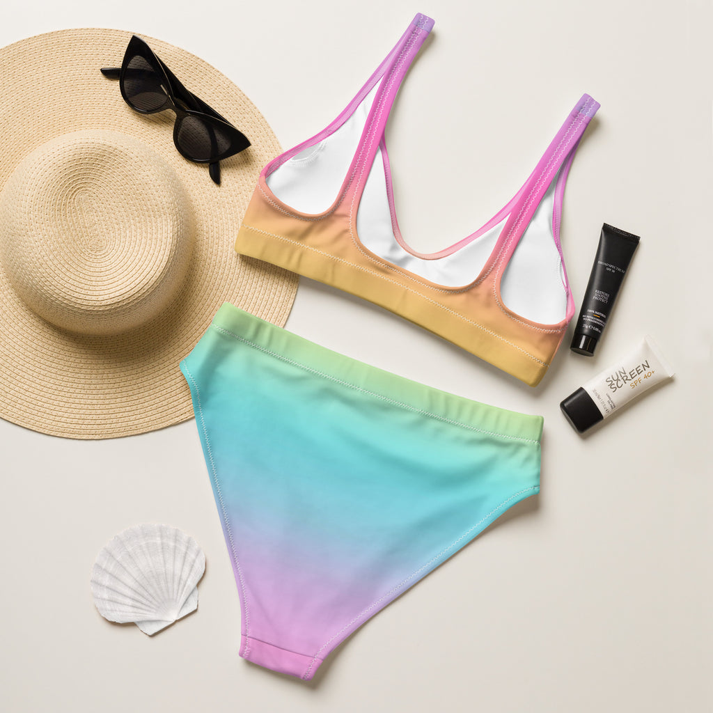 Women's Bright Rainbow Recycled Bikini - Removable Padding, Buttery Soft Quick-Drying UPF 50+ Fabric