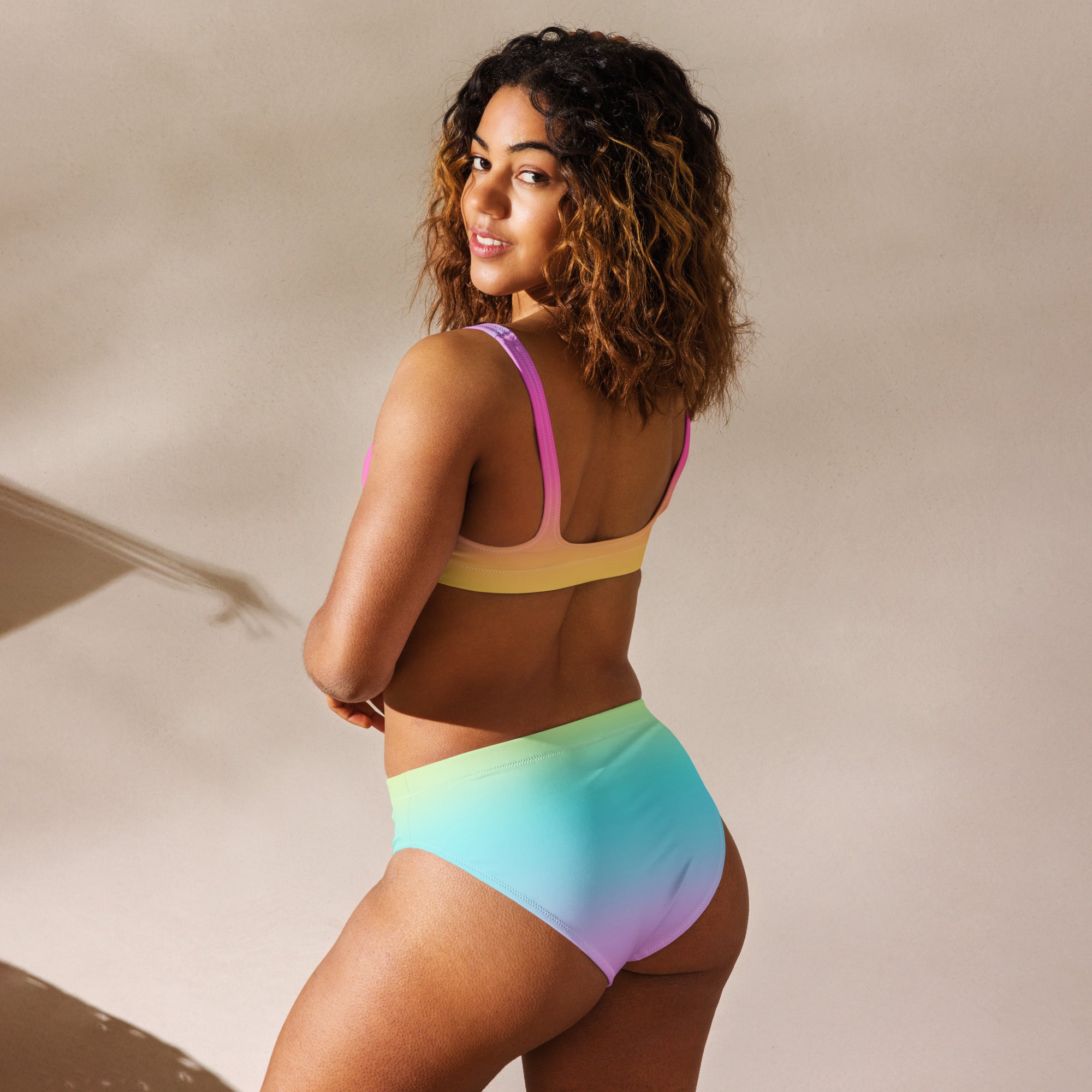 Women's Bright Rainbow Recycled Bikini - Removable Padding, Buttery Soft Quick-Drying UPF 50+ Fabric