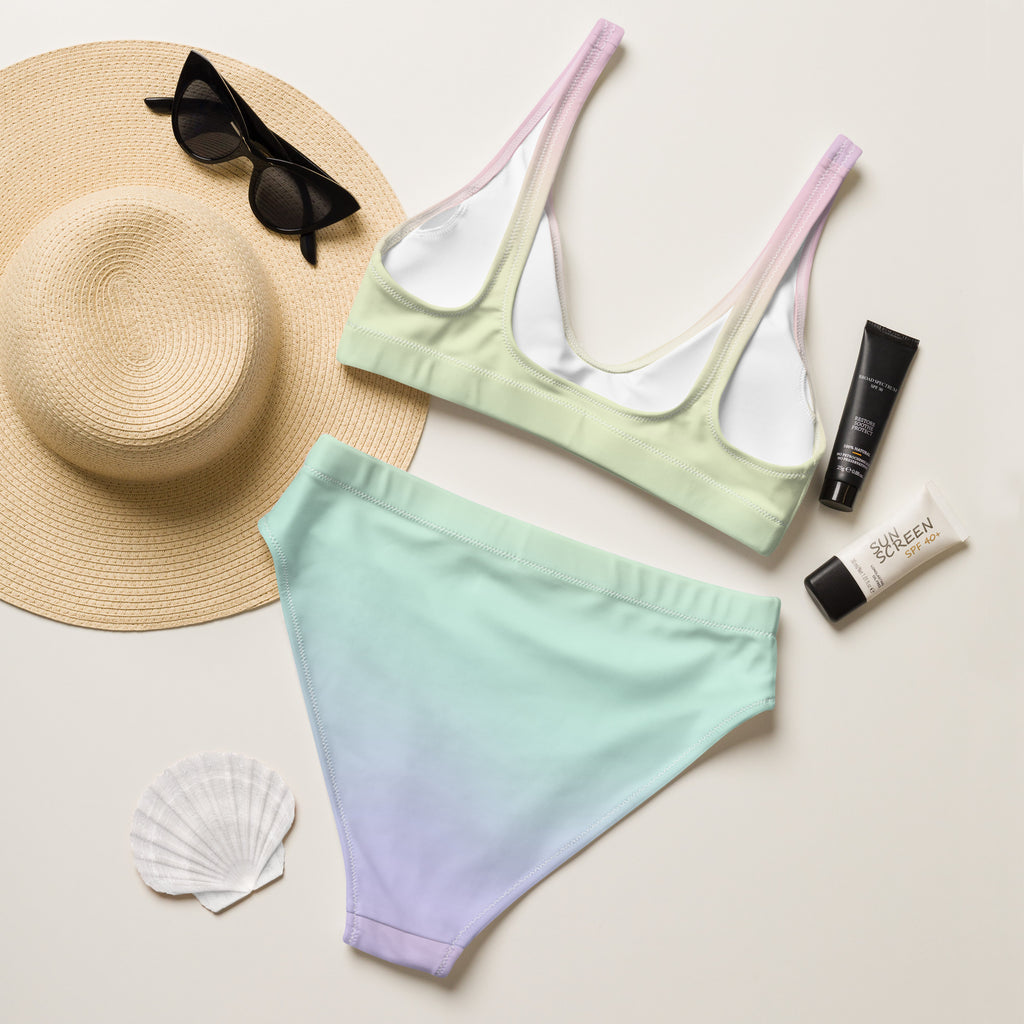 Women's Pastel Rainbow Recycled Bikini - Removable Padding, Buttery Soft Quick-Drying UPF 50+ Fabric