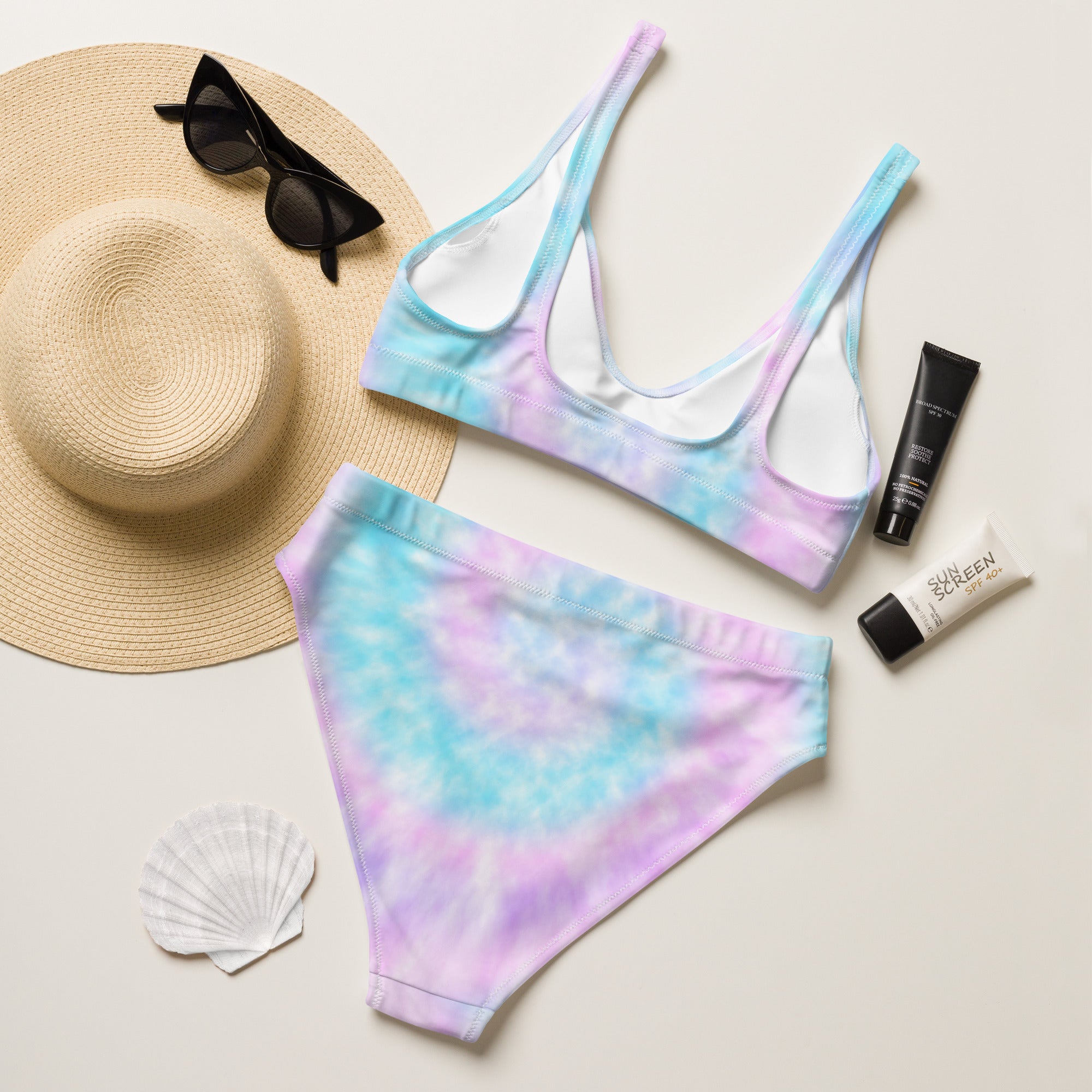 Women's Faux Tie Dye Recycled Bikini - Removable Padding, Buttery Soft Quick-Drying UPF 50+ Fabric