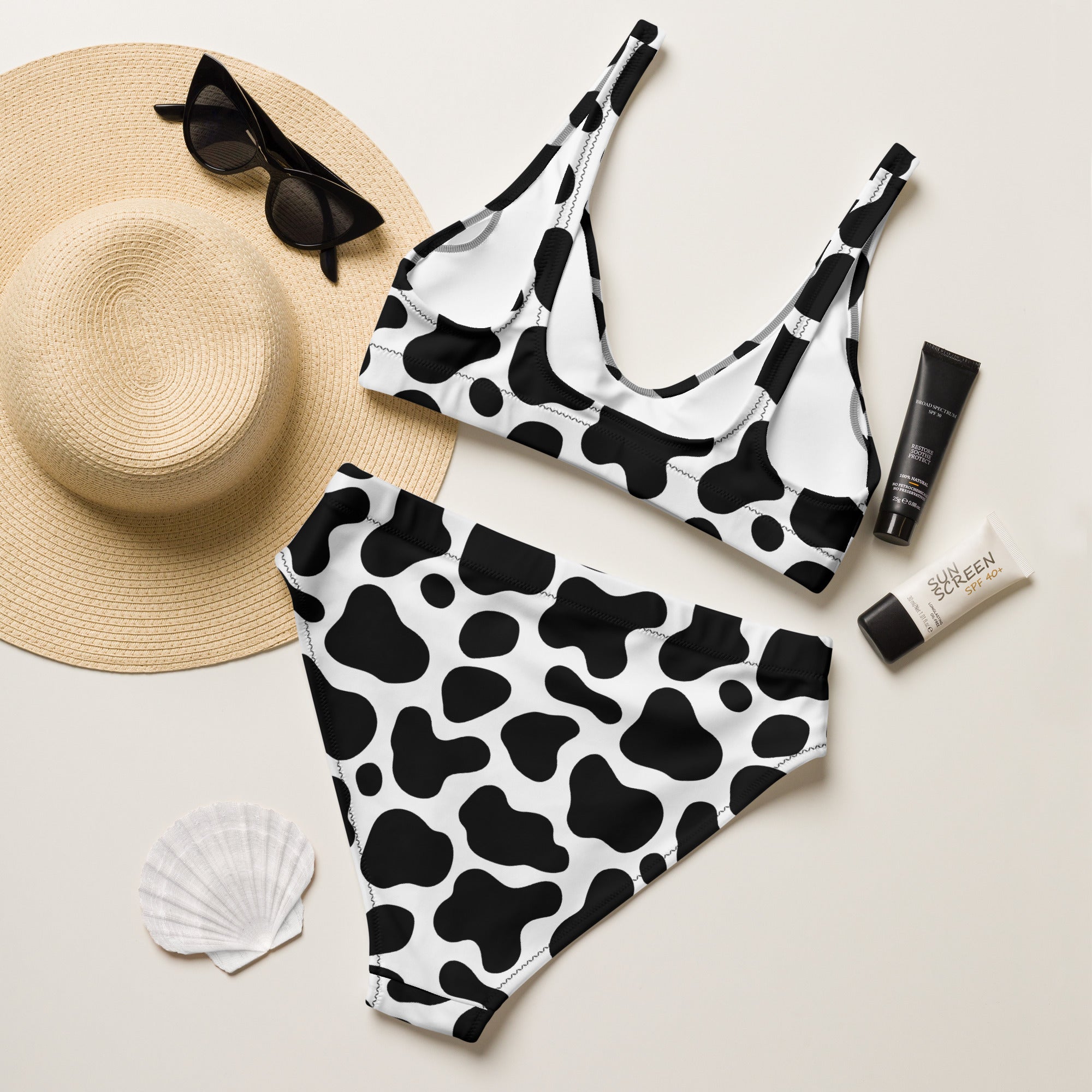 Women's Cow Print Recycled Bikini - Removable Padding, Buttery Soft Quick-Drying UPF 50+ Fabric