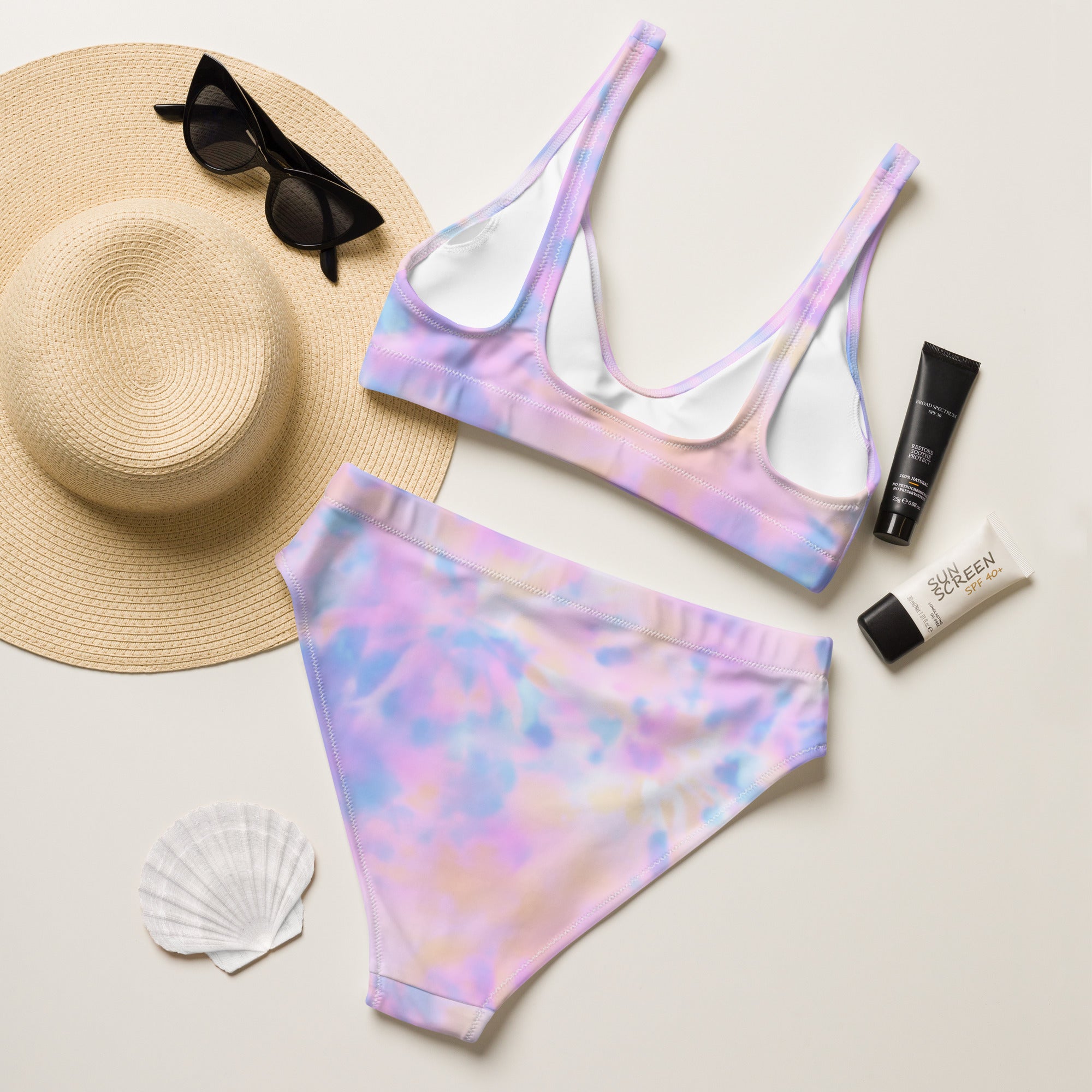 Women's Pastel Watercolor Recycled Bikini - Removable Padding, Buttery Soft Quick-Drying UPF 50+ Fabric