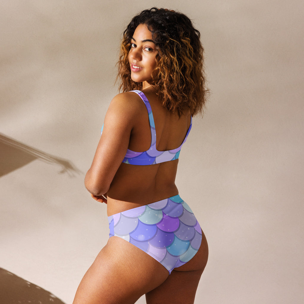 Women's Purple Mermaid Scale Recycled Bikini - Removable Padding, Buttery Soft Quick-Drying UPF 50+ Fabric