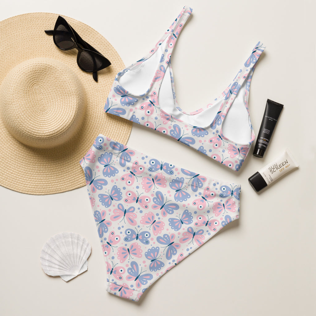 Women's Butterfly Print Recycled Bikini - Removable Padding, Buttery Soft Quick-Drying UPF 50+ Fabric