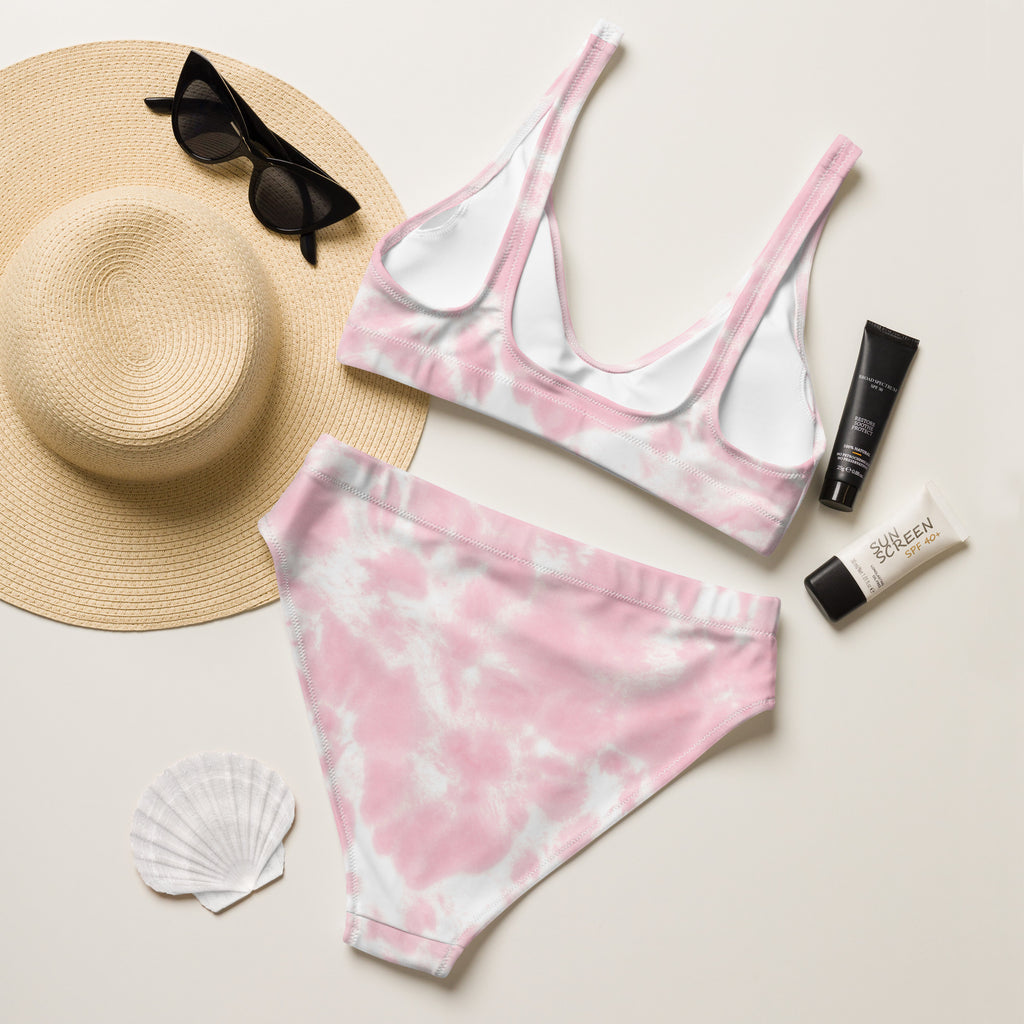 Women's Pink Tie Dye Recycled Bikini - Removable Padding, Buttery Soft Quick-Drying UPF 50+ Fabric