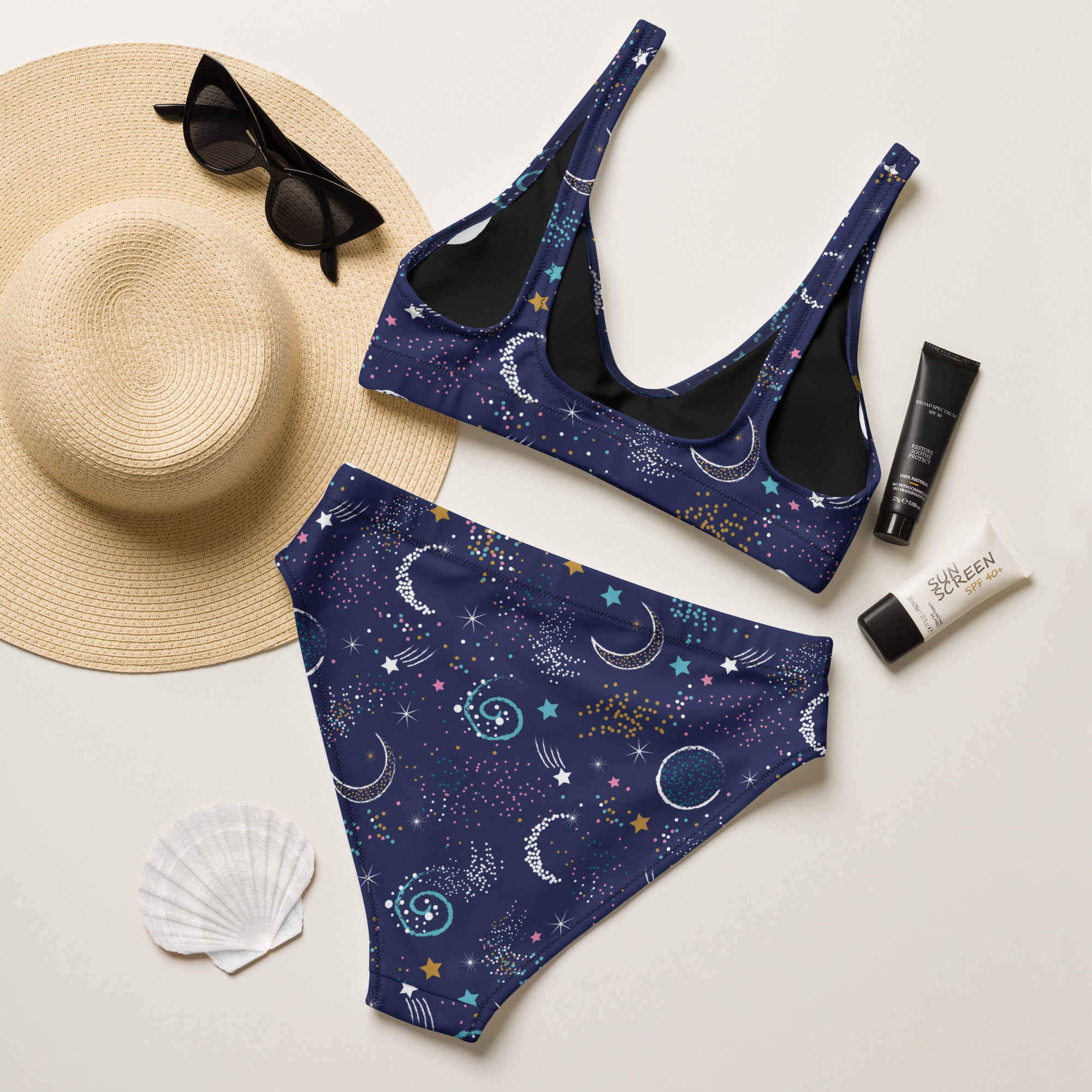 Women's Celestial Space Recycled Bikini - Removable Padding, Buttery Soft Quick-Drying UPF 50+ Fabric
