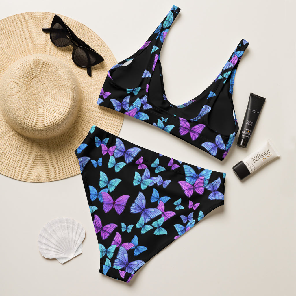 Women's Vibrant Butterfly Recycled Bikini - Removable Padding, Buttery Soft Quick-Drying UPF 50+ Fabric