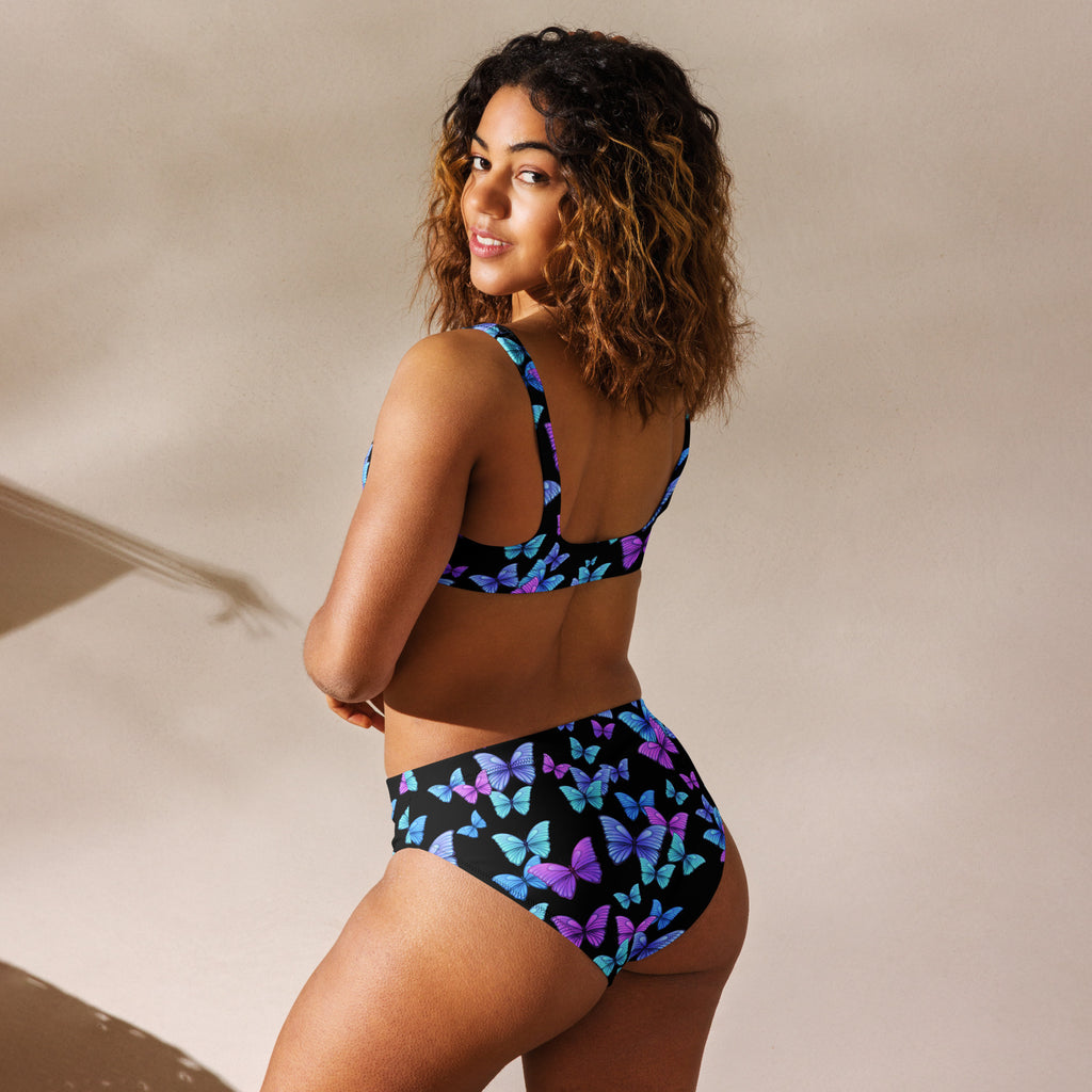 Women's Vibrant Butterfly Recycled Bikini - Removable Padding, Buttery Soft Quick-Drying UPF 50+ Fabric