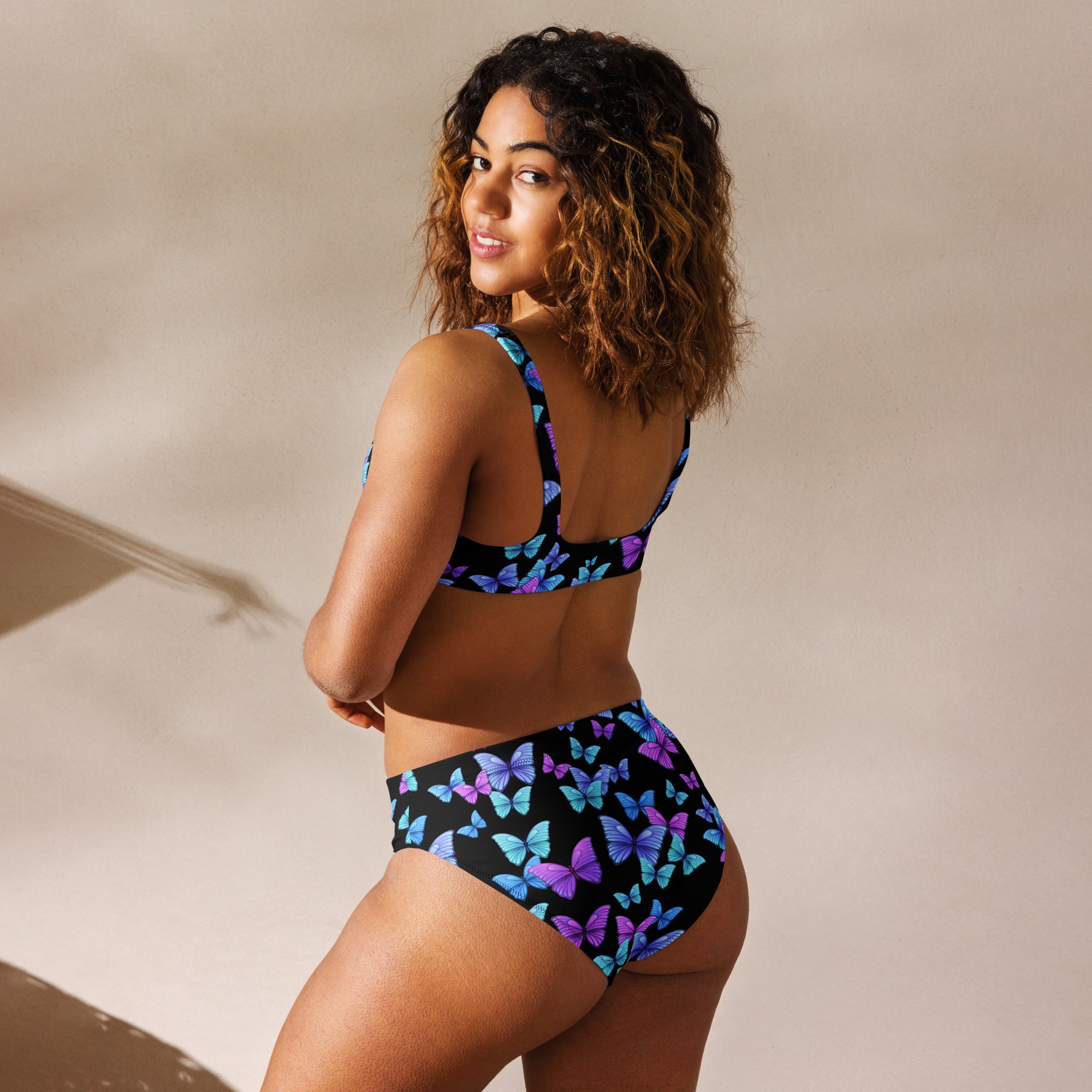 Women's Vibrant Butterfly Recycled Bikini - Removable Padding, Buttery Soft Quick-Drying UPF 50+ Fabric