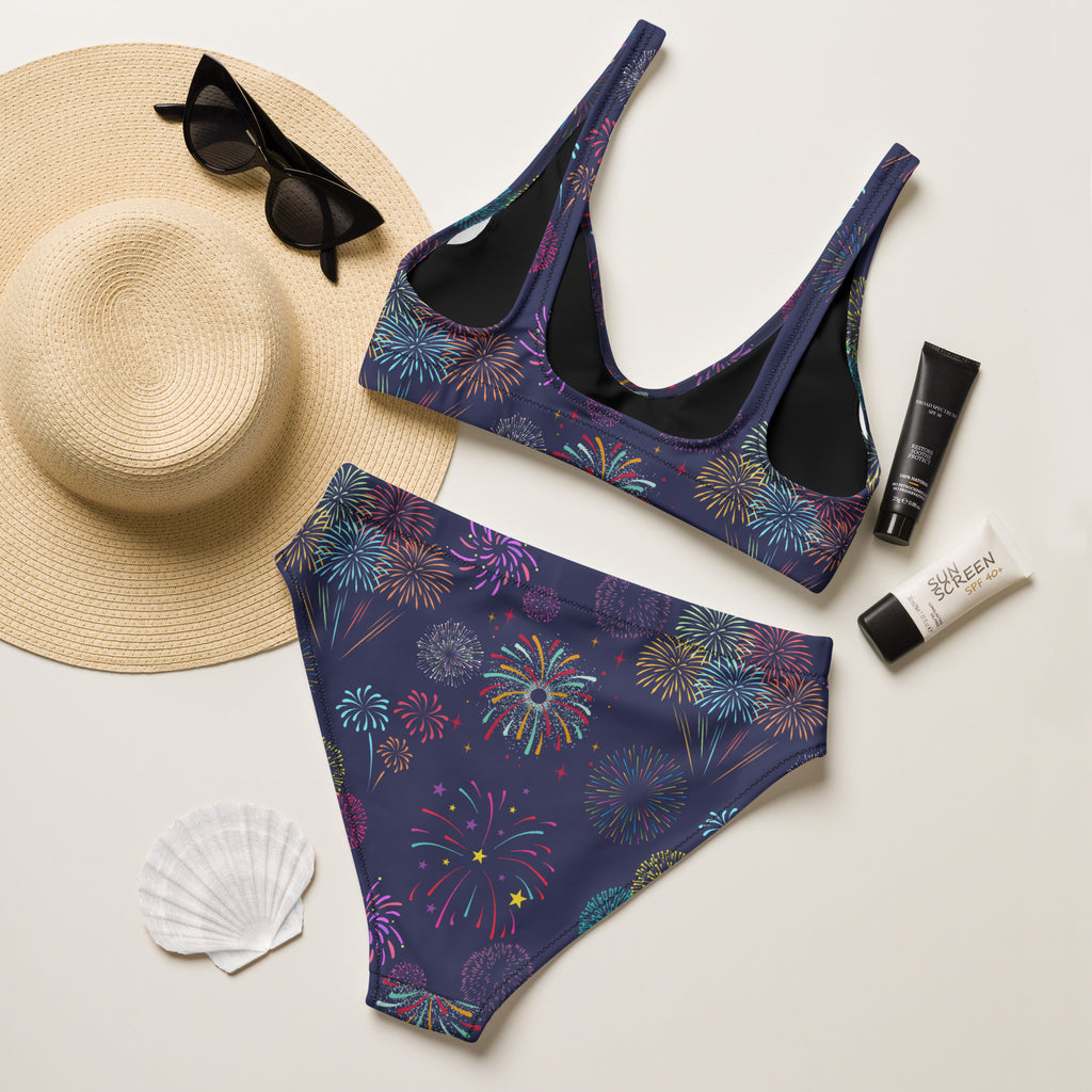 Women's Colorful Fireworks 4th of July Recycled Bikini - Removable Padding, Buttery Soft Quick-Drying UPF 50+ Fabric