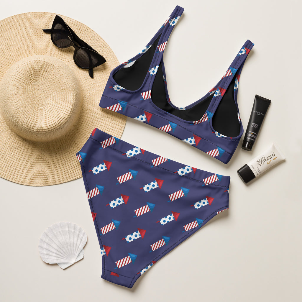 Women's Firework Rockets 4th of July Recycled Bikini - Removable Padding, Buttery Soft Quick-Drying UPF 50+ Fabric