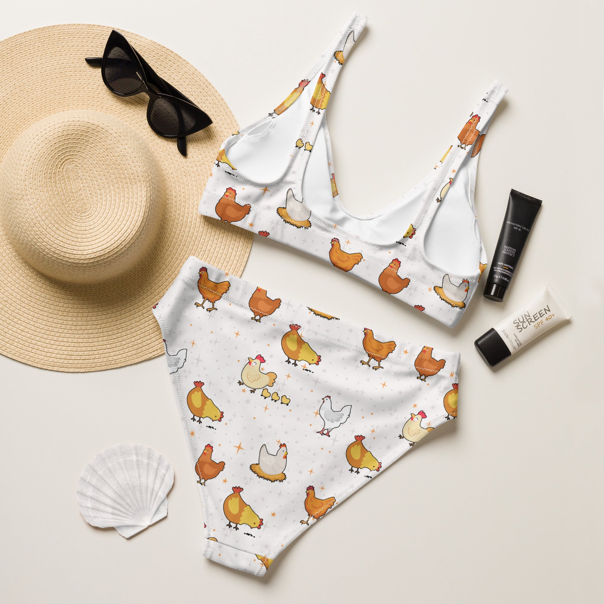 Women's Chicken Recycled Bikini - Removable Padding, Buttery Soft Quick-Drying UPF 50+ Fabric