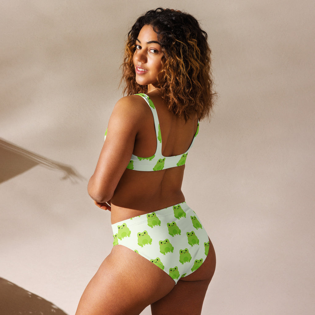 Women's Green Frog Recycled Bikini - Removable Padding, Buttery Soft Quick-Drying UPF 50+ Fabric
