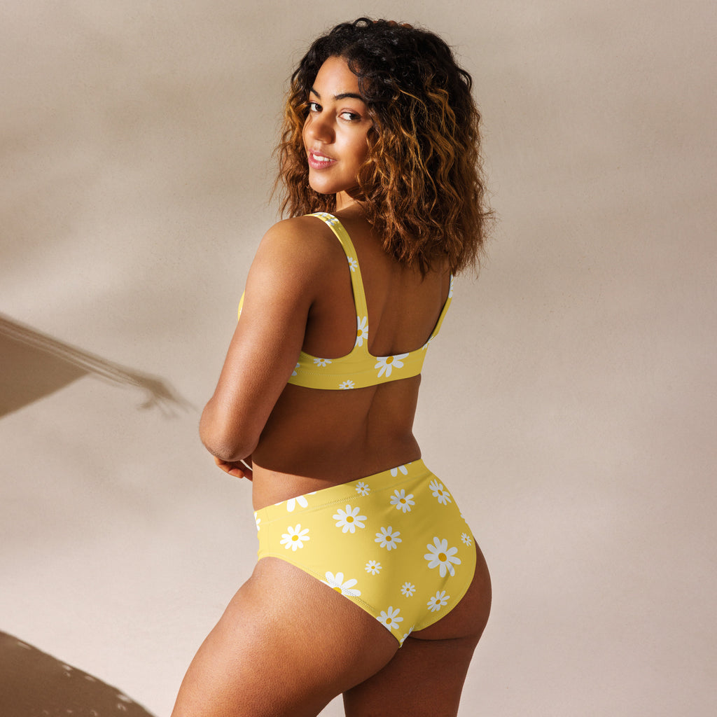 Women's Yellow Daisy Recycled Bikini - Removable Padding, Buttery Soft Quick-Drying UPF 50+ Fabric
