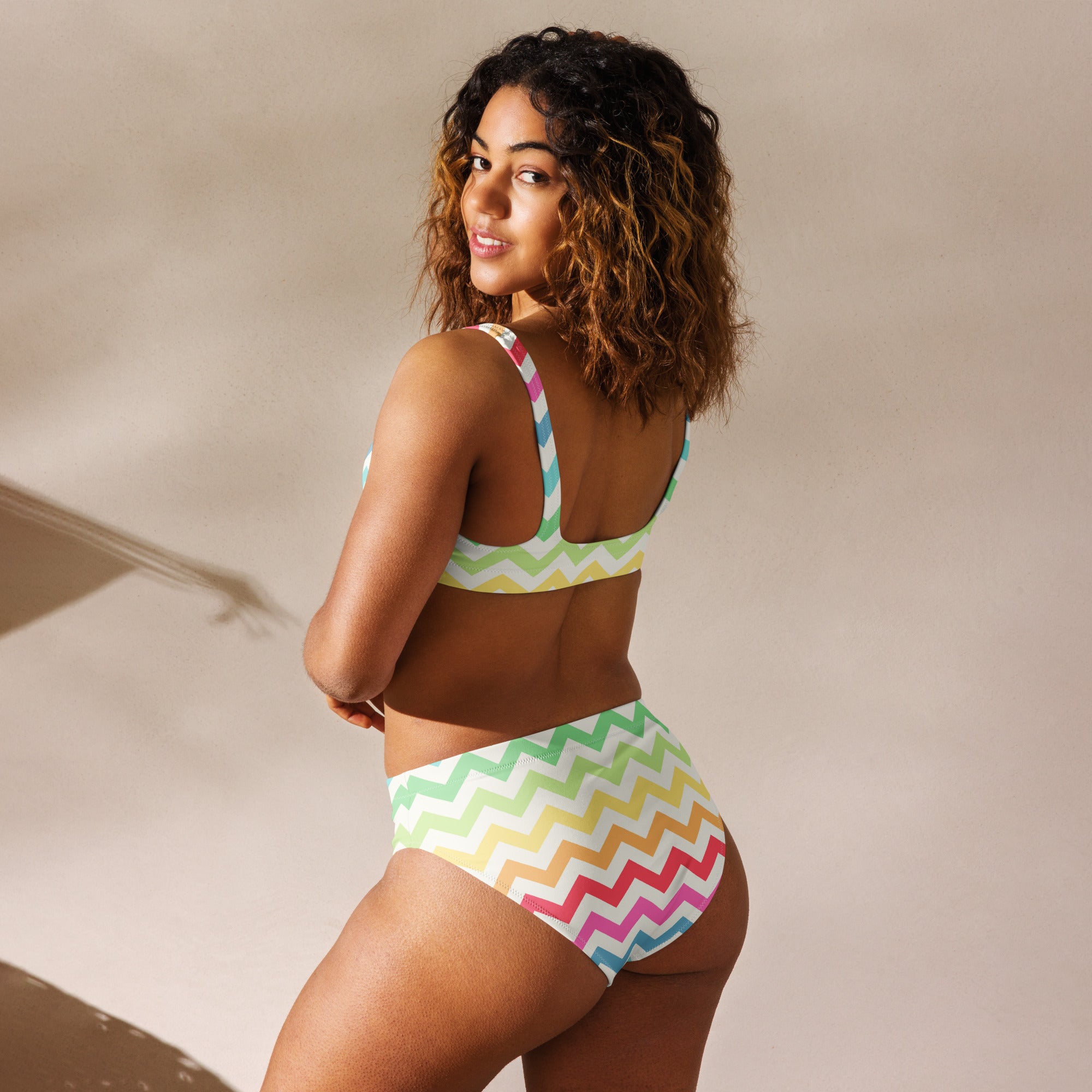 Women's Colorful Pastel Chevron Recycled Bikini - Removable Padding, Buttery Soft Quick-Drying UPF 50+ Fabric