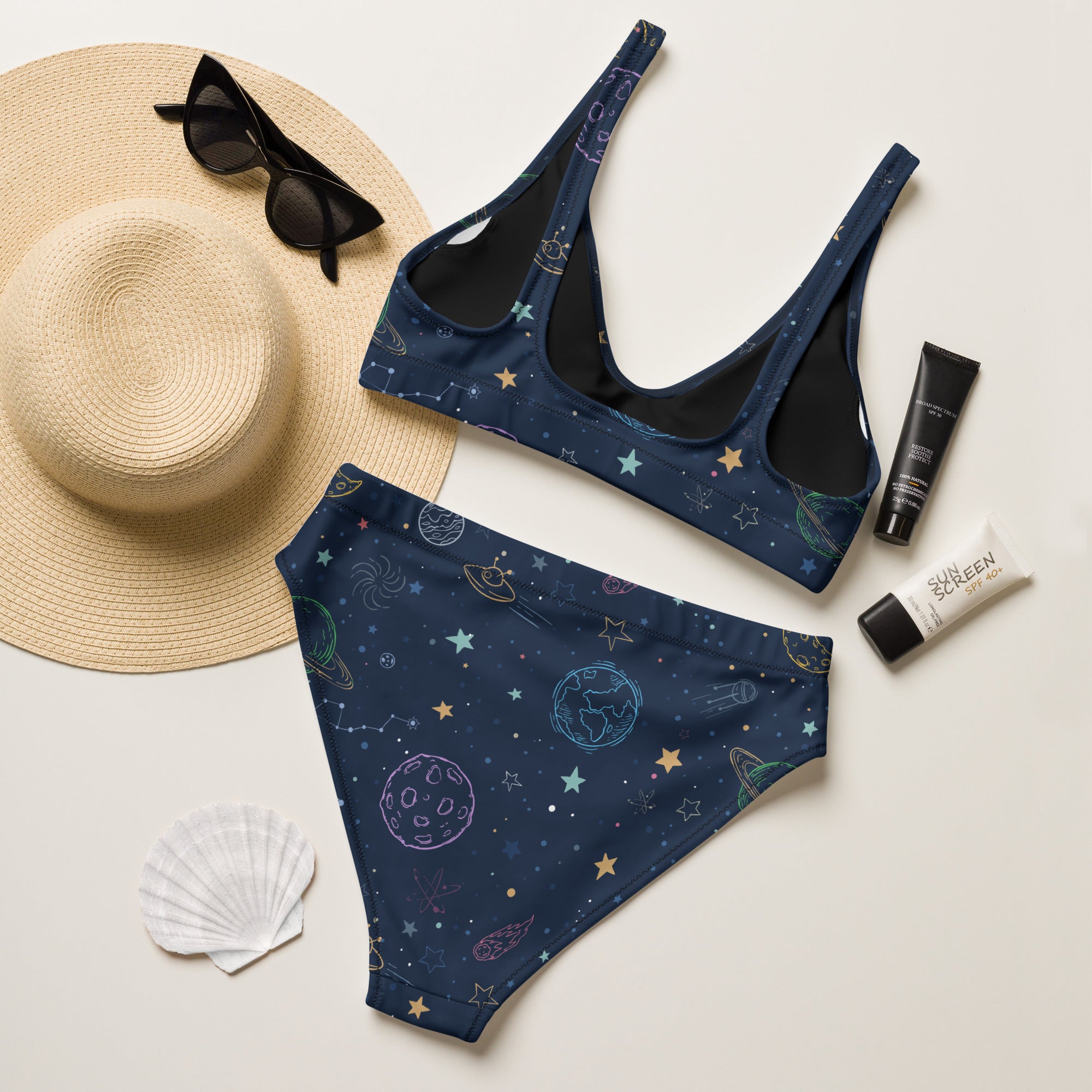 Women's Colorful Galaxy Space Recycled Bikini - Removable Padding, Buttery Soft Quick-Drying UPF 50+ Fabric