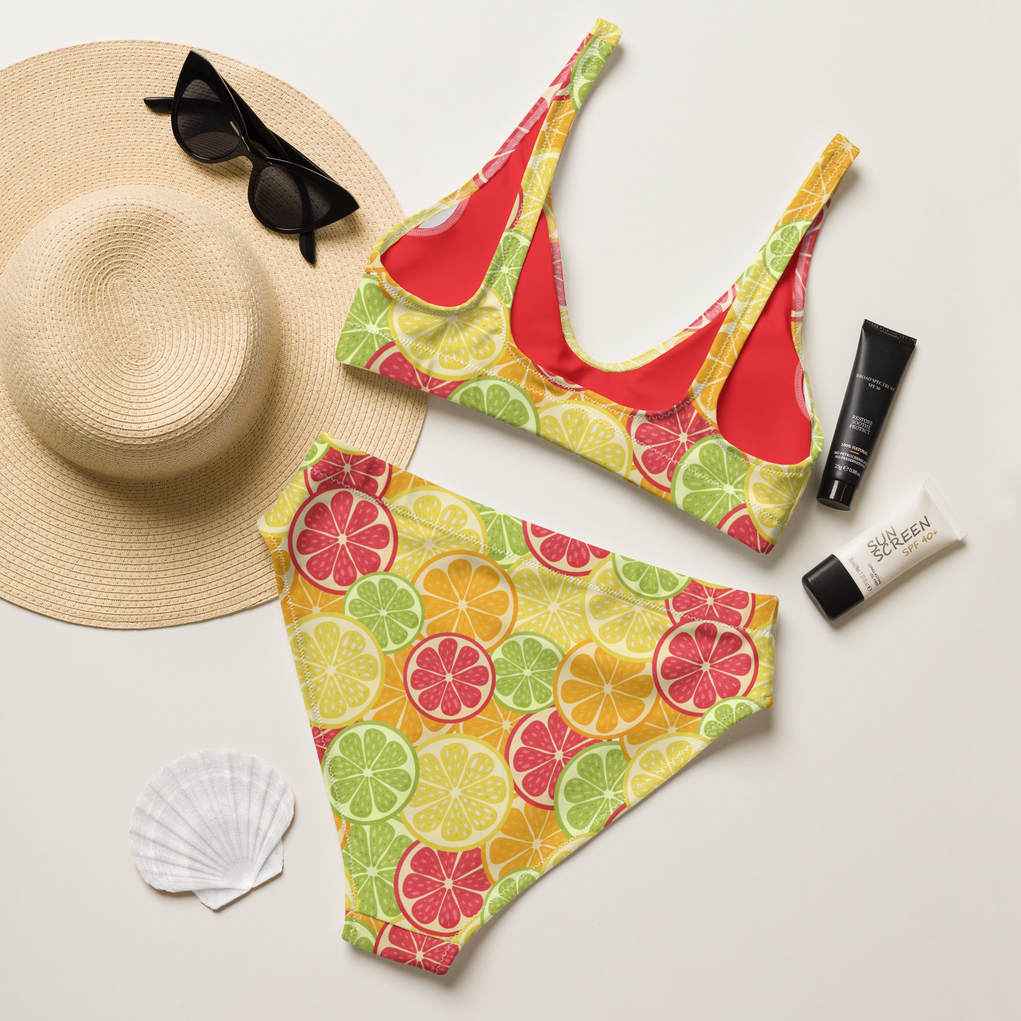 Women's Citrus Fruit Recycled Bikini - Removable Padding, Buttery Soft Quick-Drying UPF 50+ Fabric