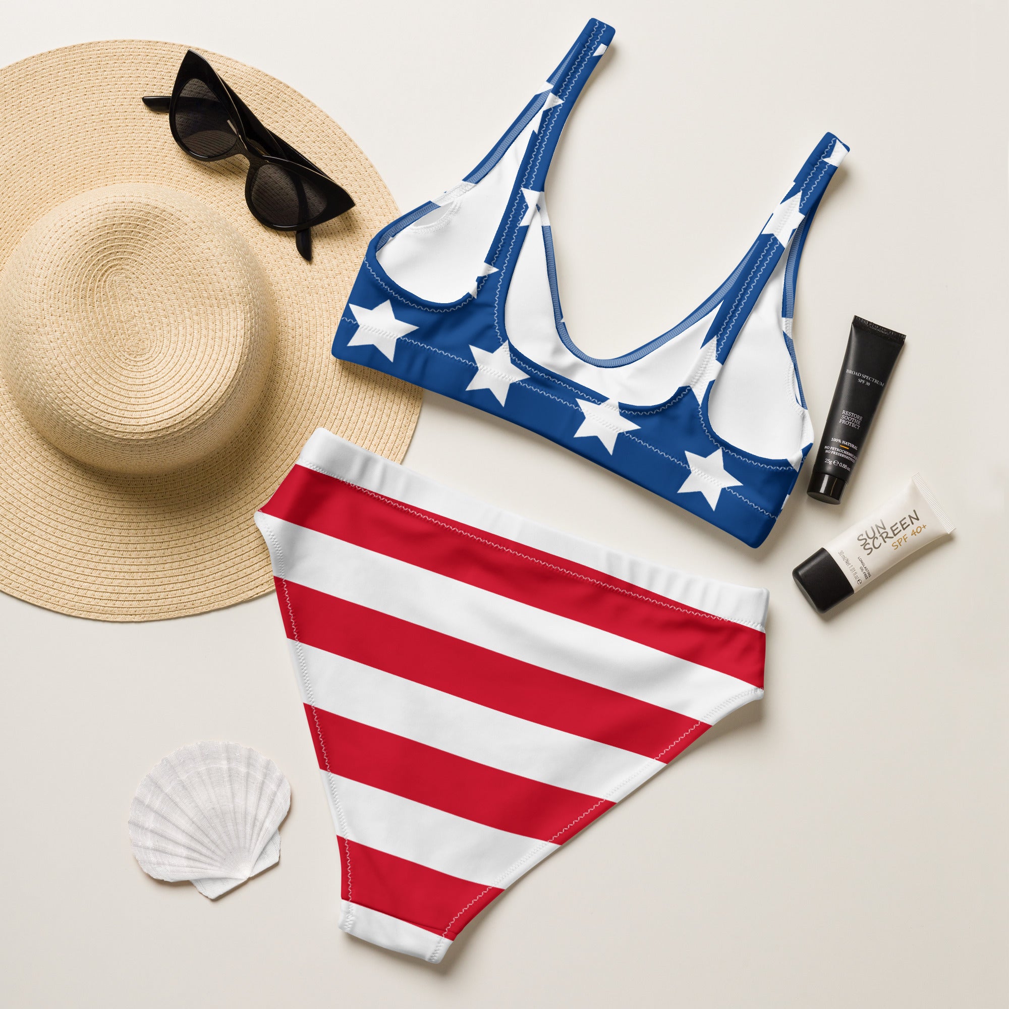 Women's USA Flag Recycled Bikini - Removable Padding, Buttery Soft Quick-Drying UPF 50+ Fabric
