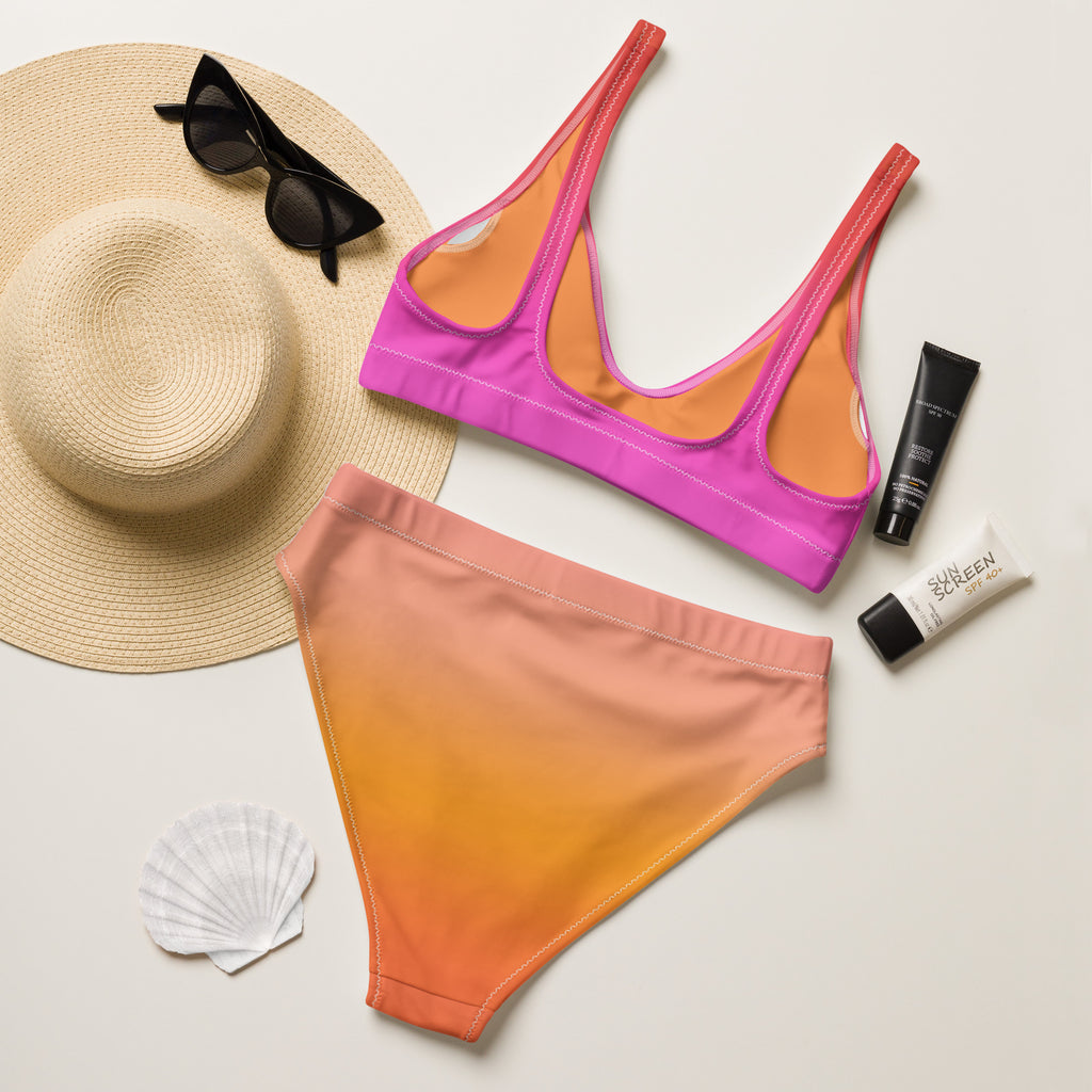 Women's Sunset Ombre Recycled Bikini - Removable Padding, Buttery Soft Quick-Drying UPF 50+ Fabric