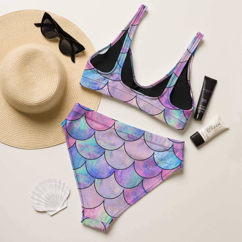 Women's Pastel Mermaid Recycled Bikini - Removable Padding, Buttery Soft Quick-Drying UPF 50+ Fabric