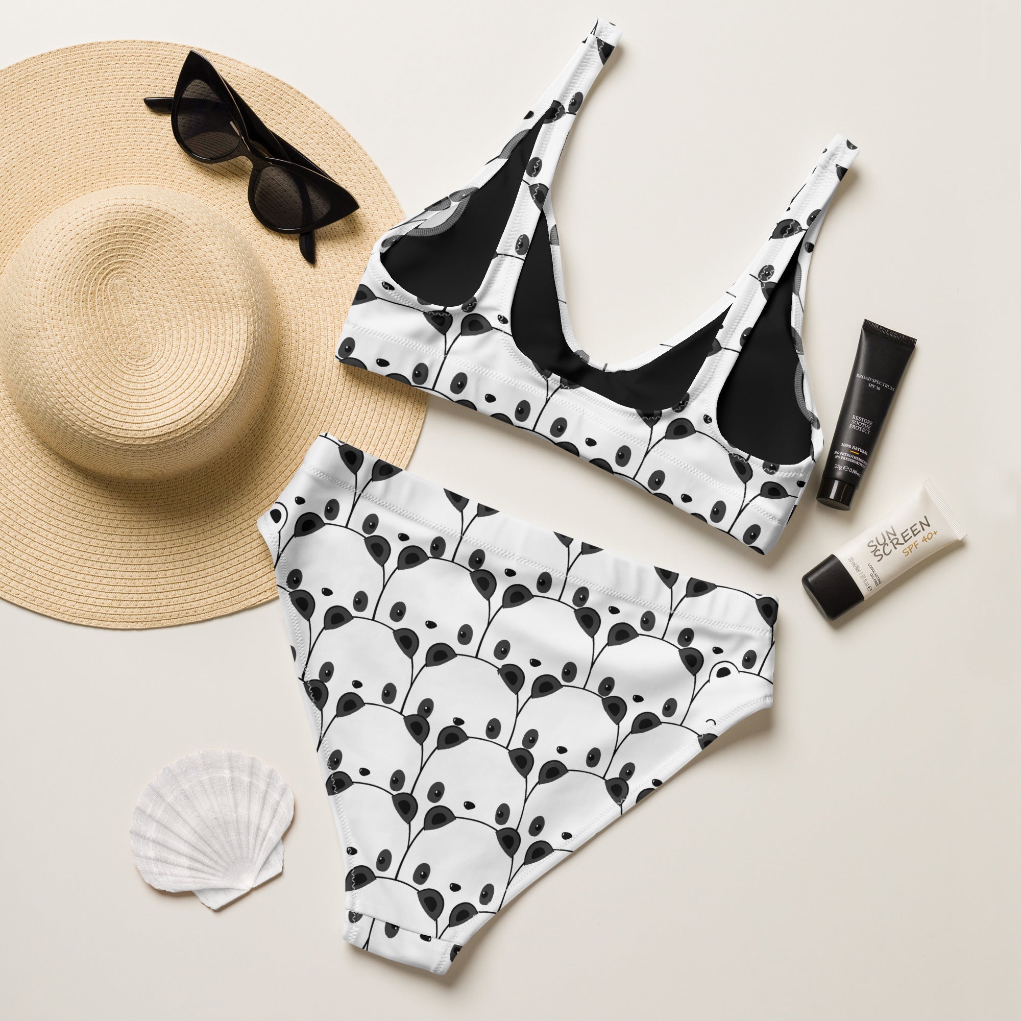 Women's Panda Recycled Bikini - Removable Padding, Buttery Soft Quick-Drying UPF 50+ Fabric