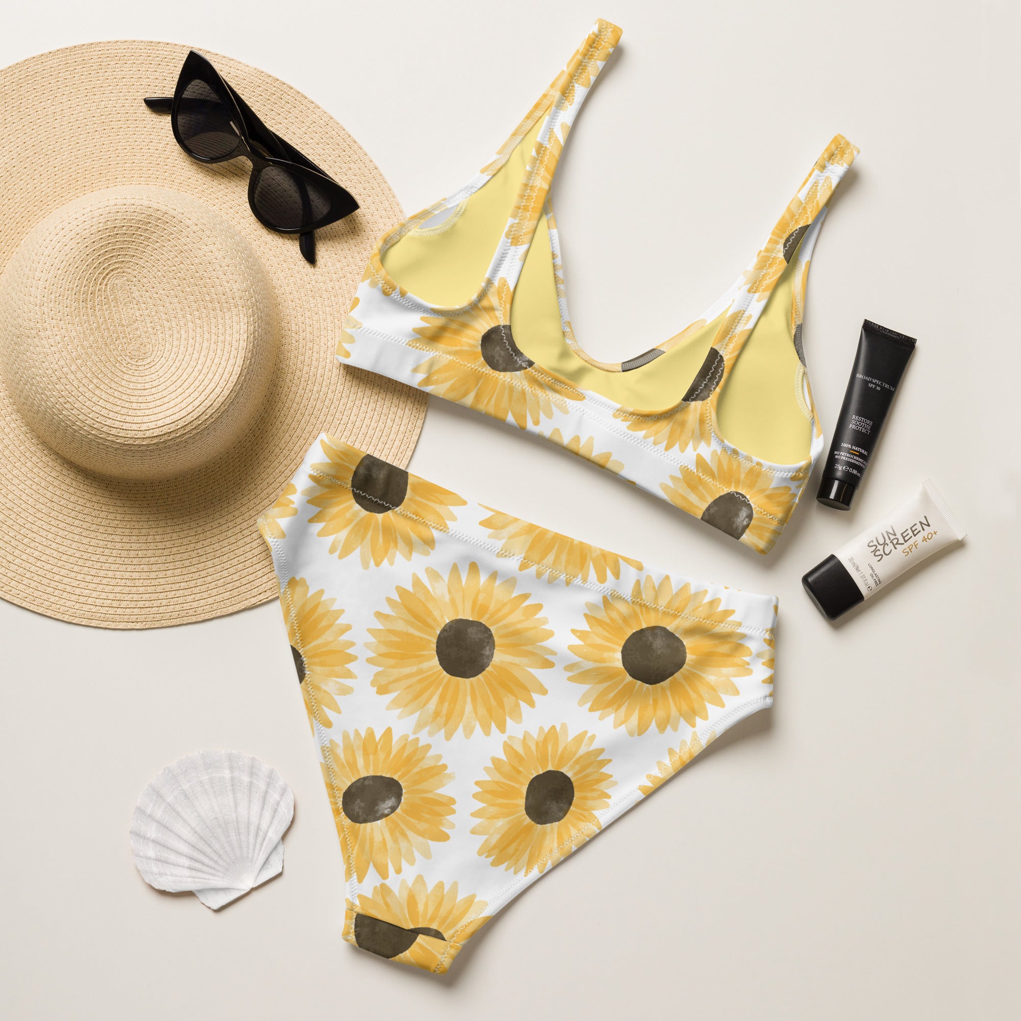Women's Sunflower Recycled Bikini - Removable Padding, Buttery Soft Quick-Drying UPF 50+ Fabric