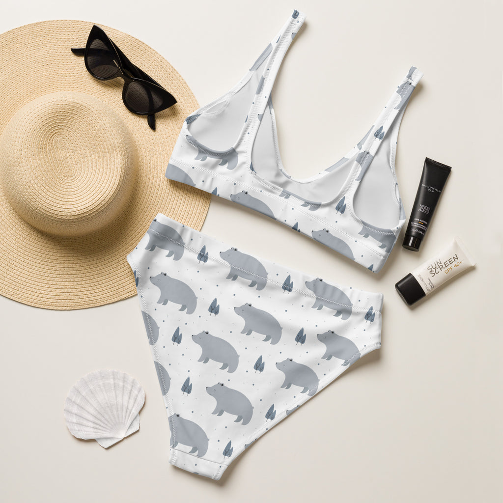 Women's Gray Bear Recycled Bikini - Removable Padding, Buttery Soft Quick-Drying UPF 50+ Fabric