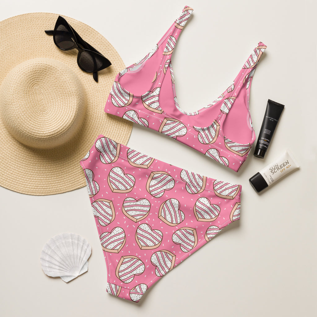 Women's Pink Heart Cookies Recycled Bikini - Removable Padding, Buttery Soft Quick-Drying UPF 50+ Fabric