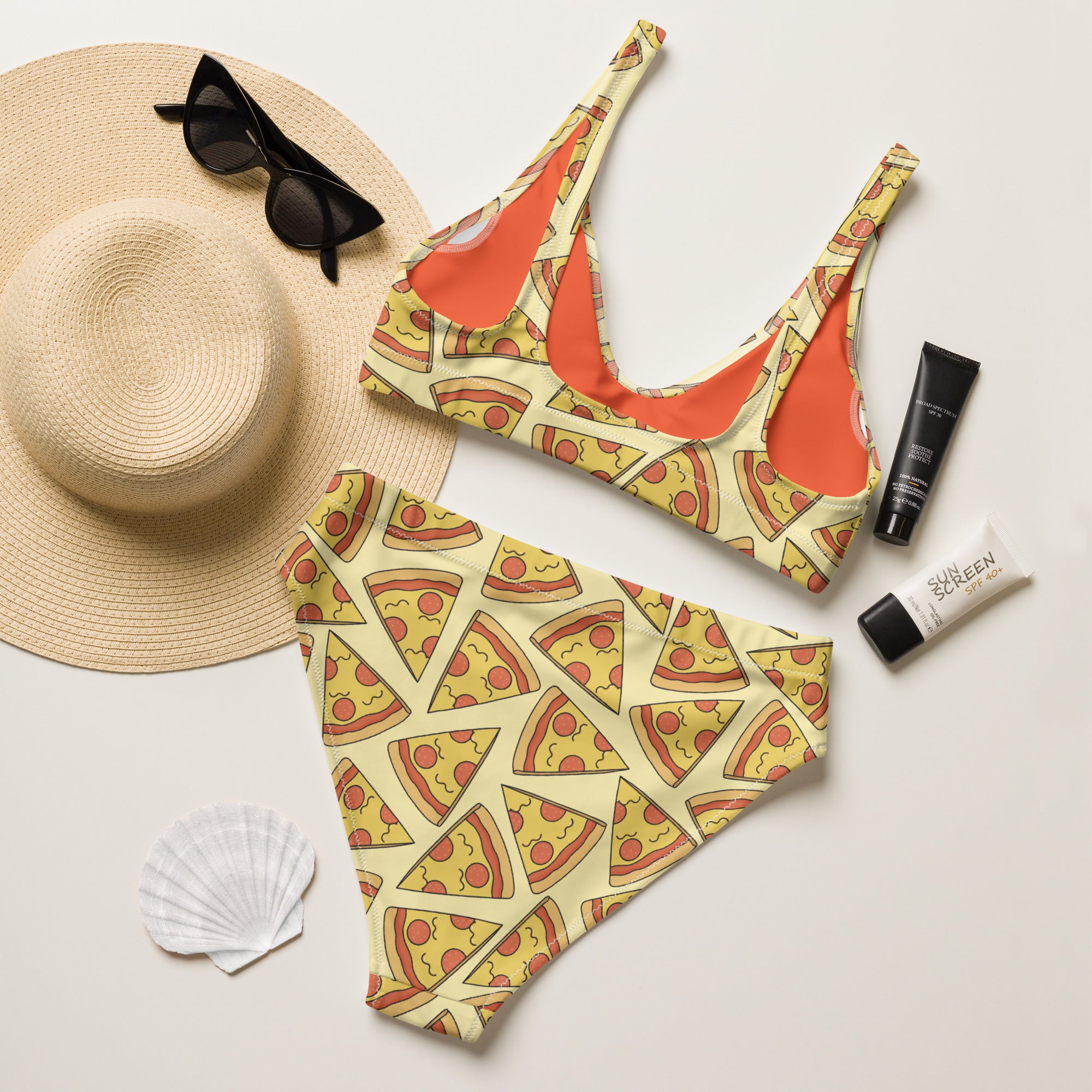 Women's Pizza Slice Recycled Bikini - Removable Padding, Buttery Soft Quick-Drying UPF 50+ Fabric