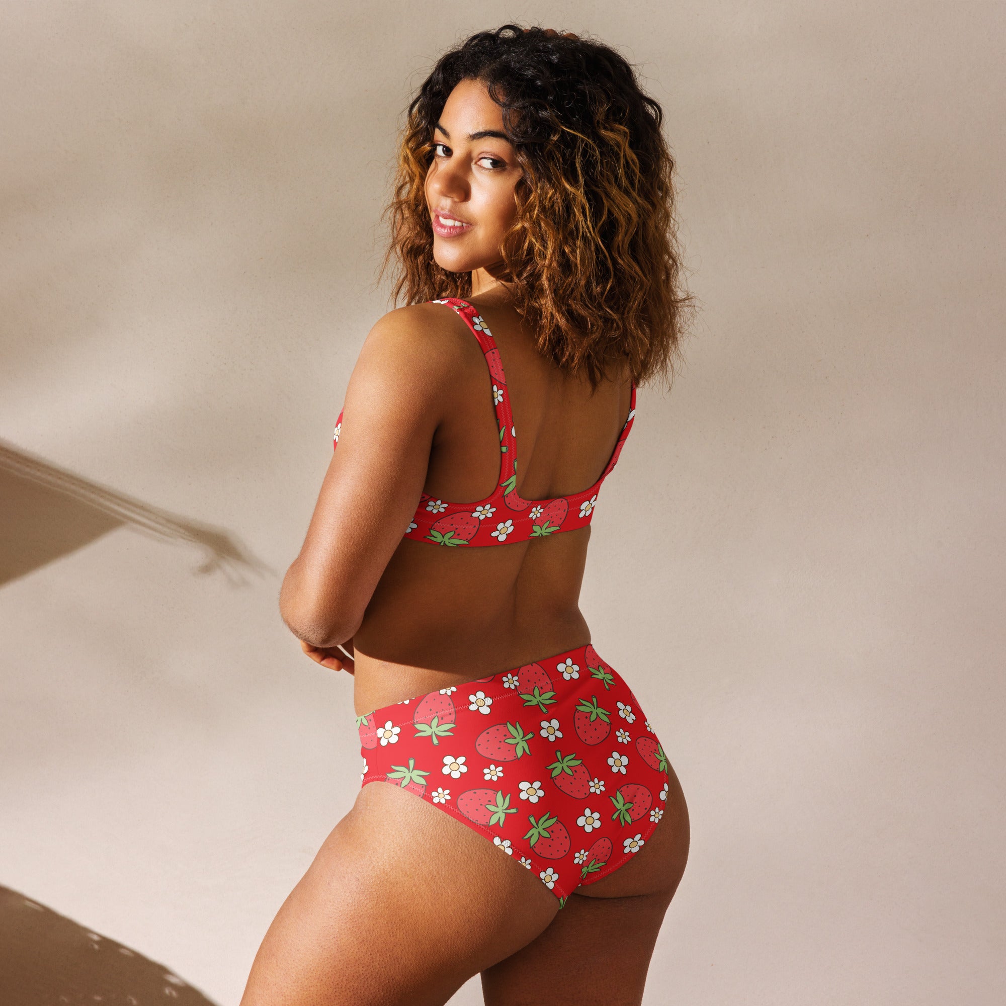 Women's Red Strawberry Recycled Bikini - Removable Padding, Buttery Soft Quick-Drying UPF 50+ Fabric