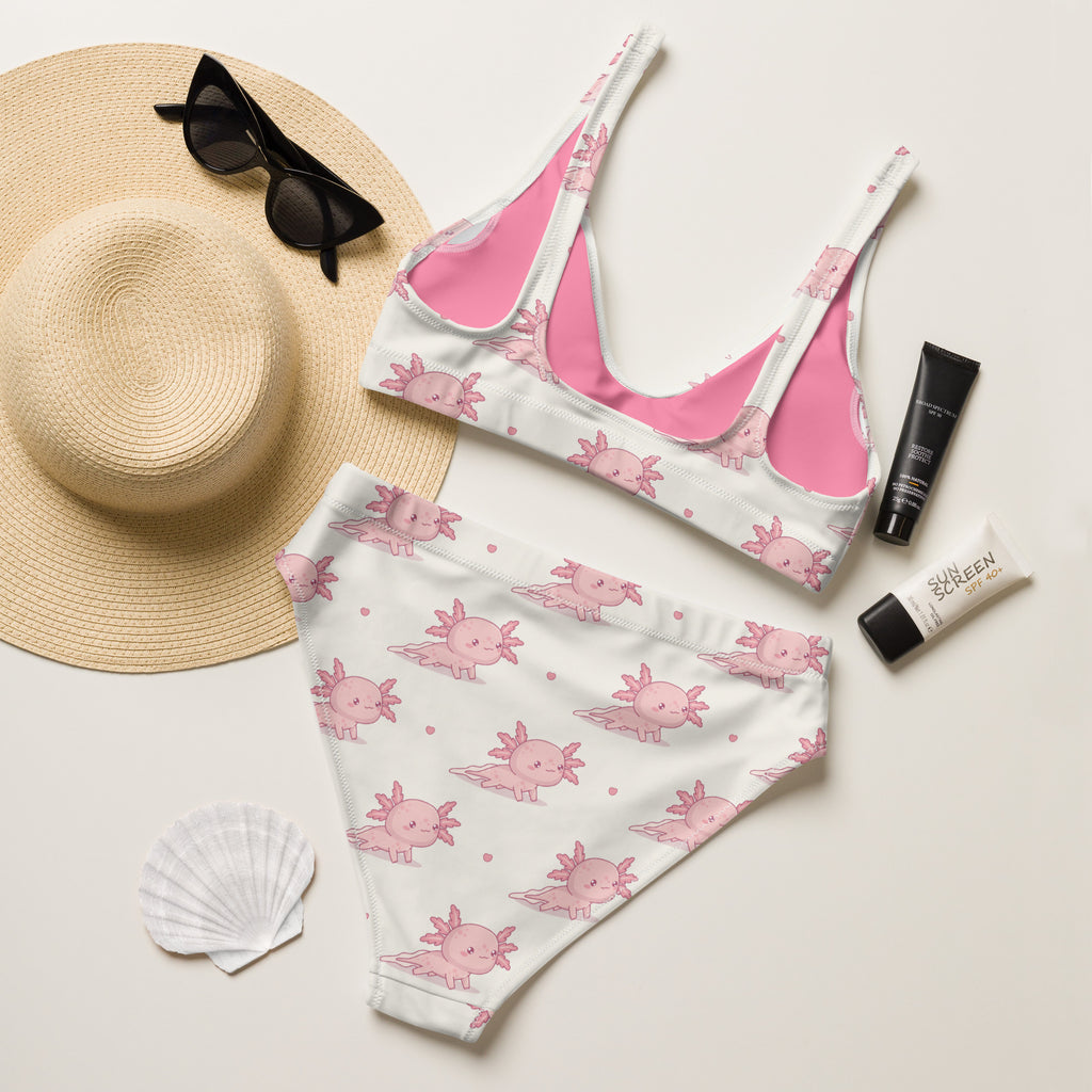 Women's Pink Axolotl Recycled Bikini - Removable Padding, Buttery Soft Quick-Drying UPF 50+ Fabric