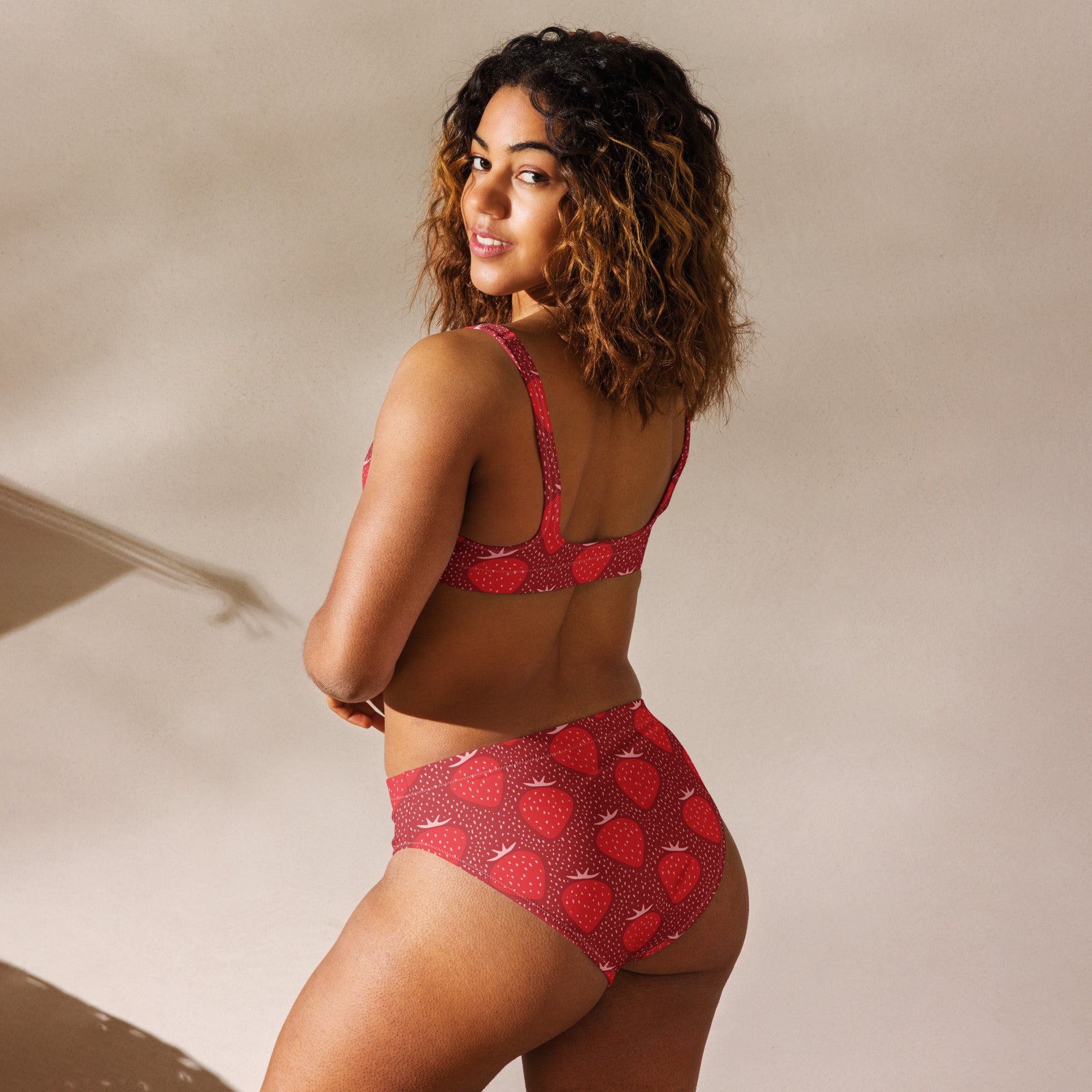 Women's Strawberry Print Recycled Bikini - Removable Padding, Buttery Soft Quick-Drying UPF 50+ Fabric