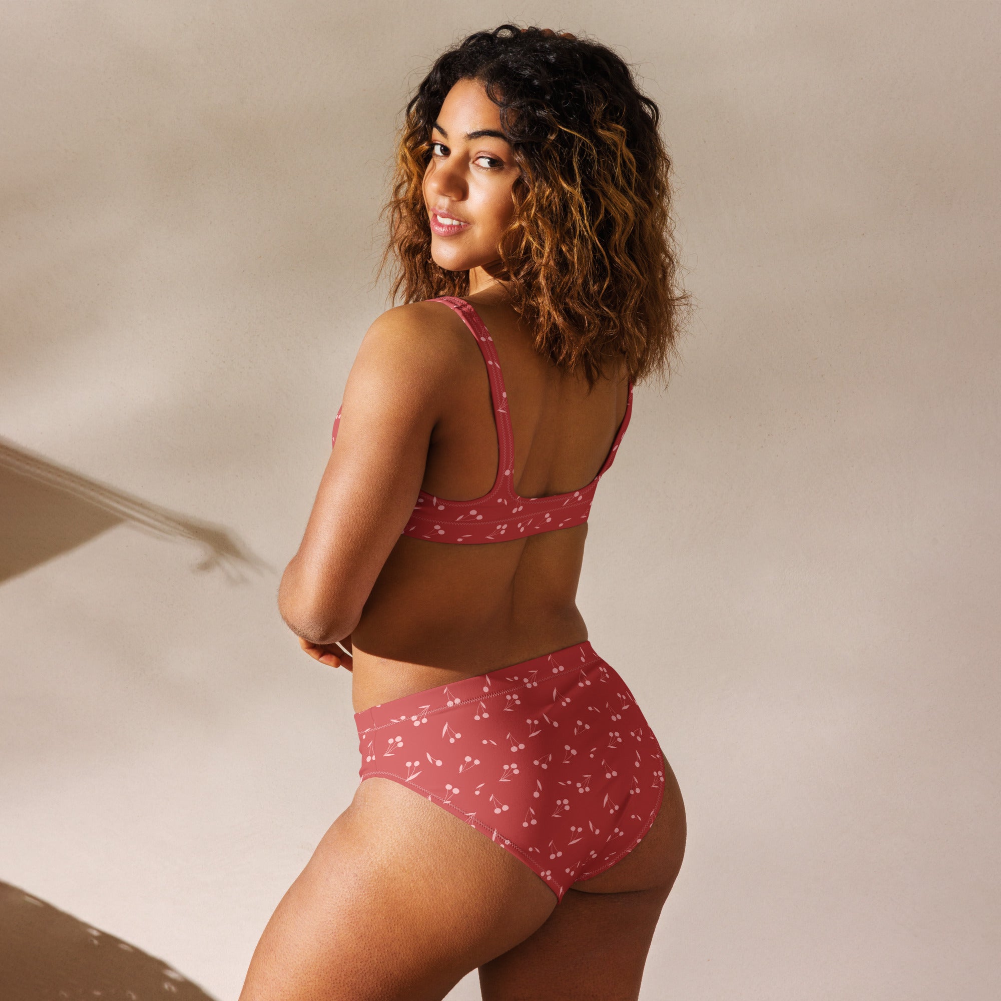 Women's Red Cherry Recycled Bikini - Removable Padding, Buttery Soft Quick-Drying UPF 50+ Fabric