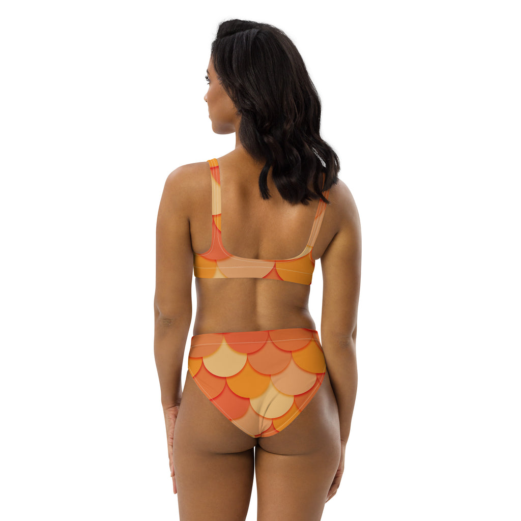 Women's Orange Mermaid Recycled Bikini - Removable Padding, Buttery Soft Quick-Drying UPF 50+ Fabric
