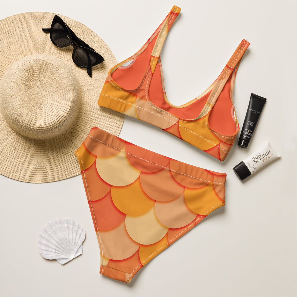 Women's Orange Mermaid Recycled Bikini - Removable Padding, Buttery Soft Quick-Drying UPF 50+ Fabric