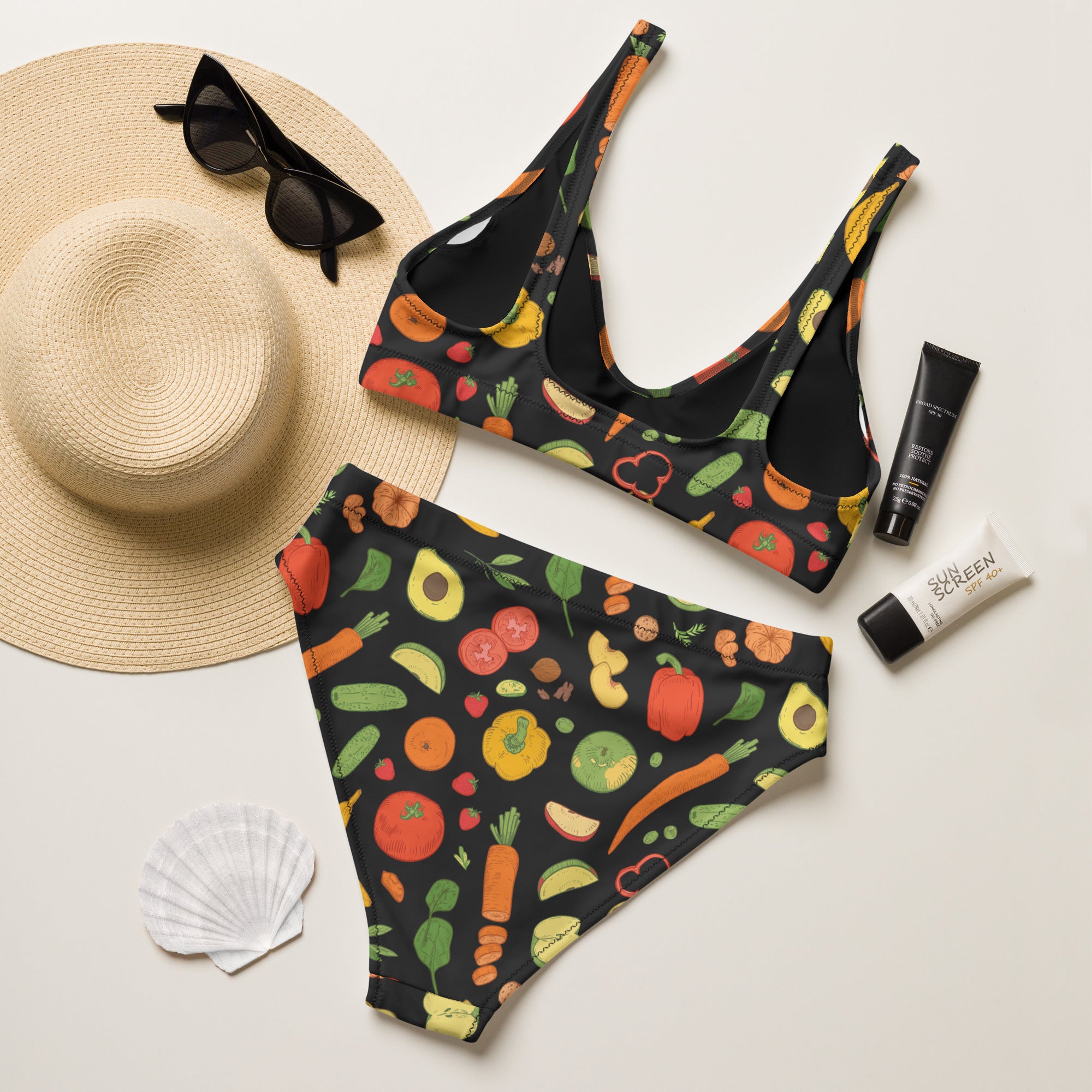 Women's Fruit & Veggie Recycled Bikini - Removable Padding, Buttery Soft Quick-Drying UPF 50+ Fabric