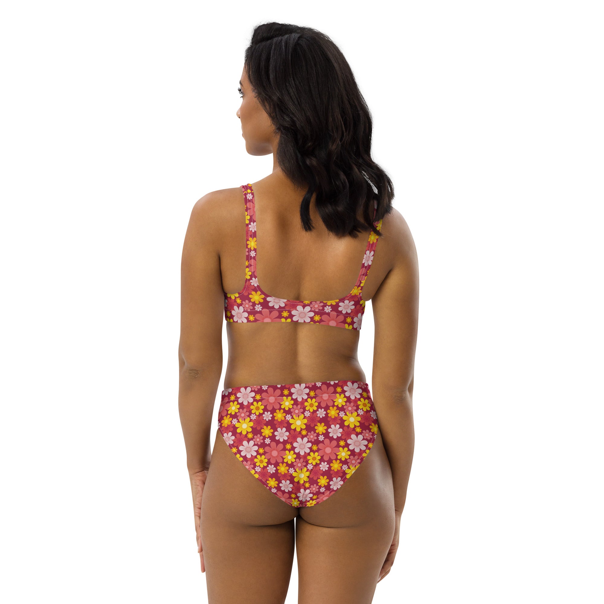 Women's Red Floral Recycled Bikini - Removable Padding, Buttery Soft Quick-Drying UPF 50+ Fabric