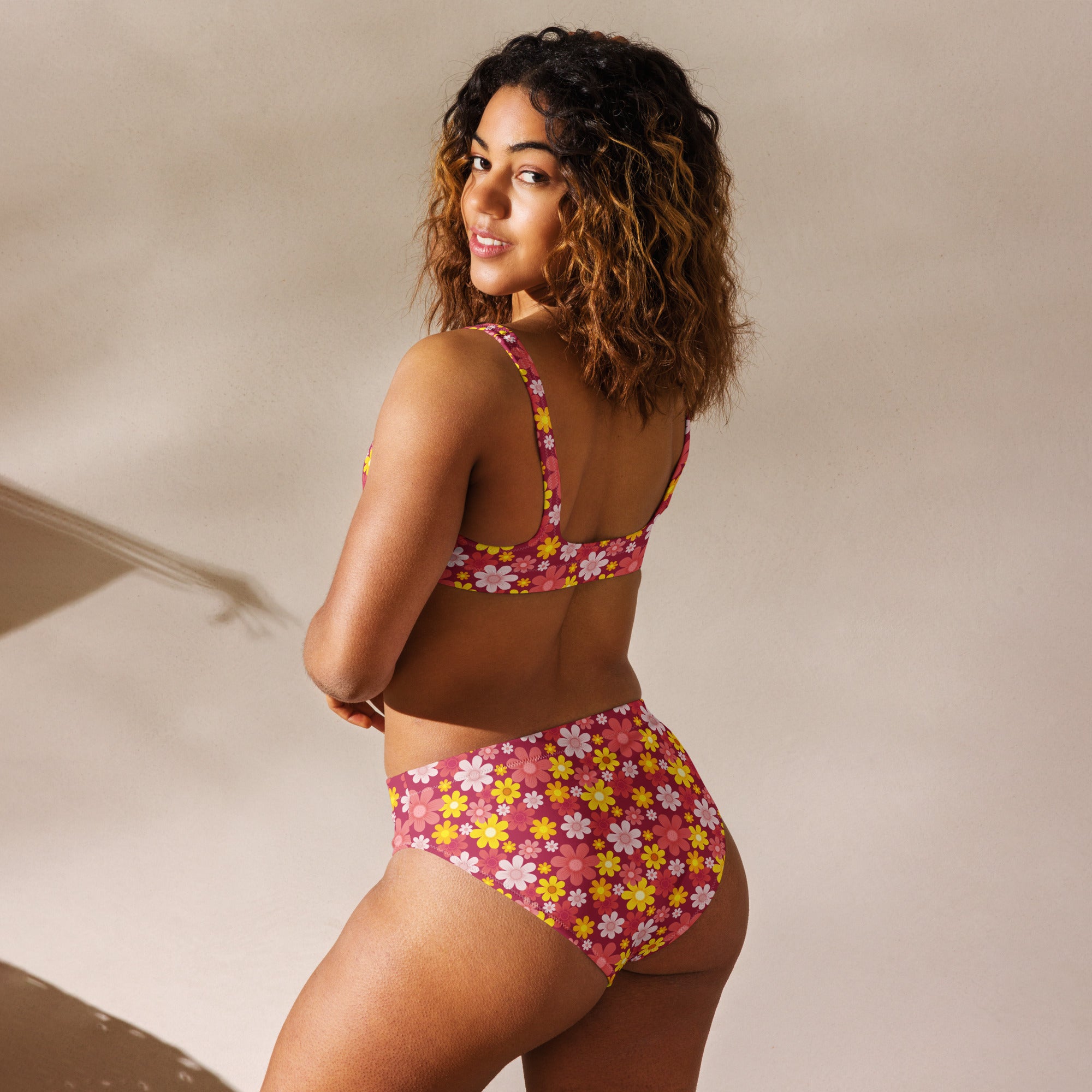 Women's Red Floral Recycled Bikini - Removable Padding, Buttery Soft Quick-Drying UPF 50+ Fabric