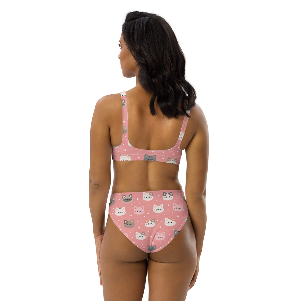 Women's Pink Cat Recycled Bikini - Removable Padding, Buttery Soft Quick-Drying UPF 50+ Fabric