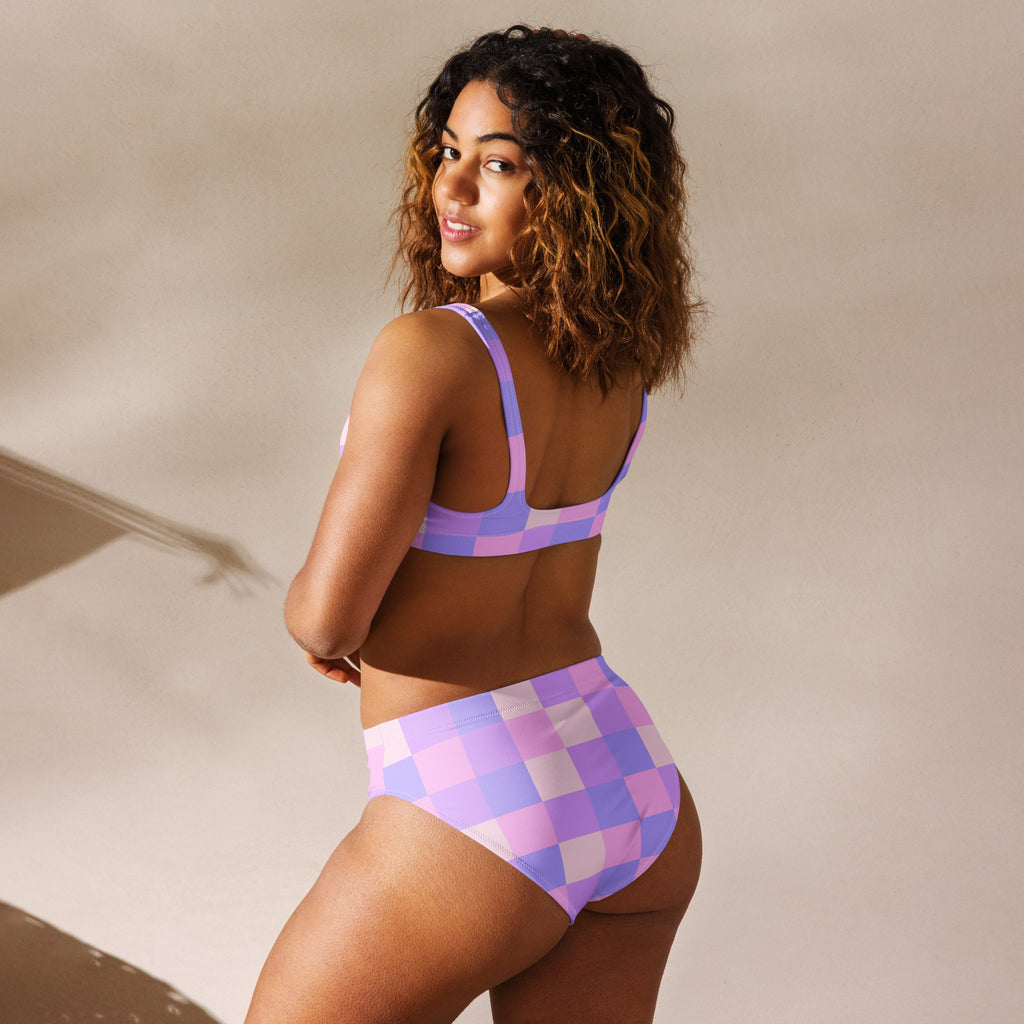 Women's Purple Gingham Recycled Bikini - Removable Padding, Buttery Soft Quick-Drying UPF 50+ Fabric